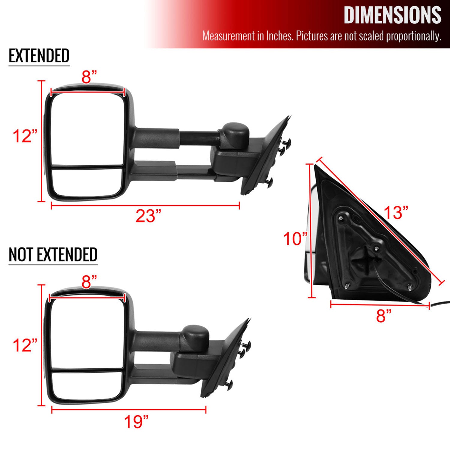 2014-2018 Chevy Silverado/GMC Sierra Manual Extendable Towing Mirrors Smoke