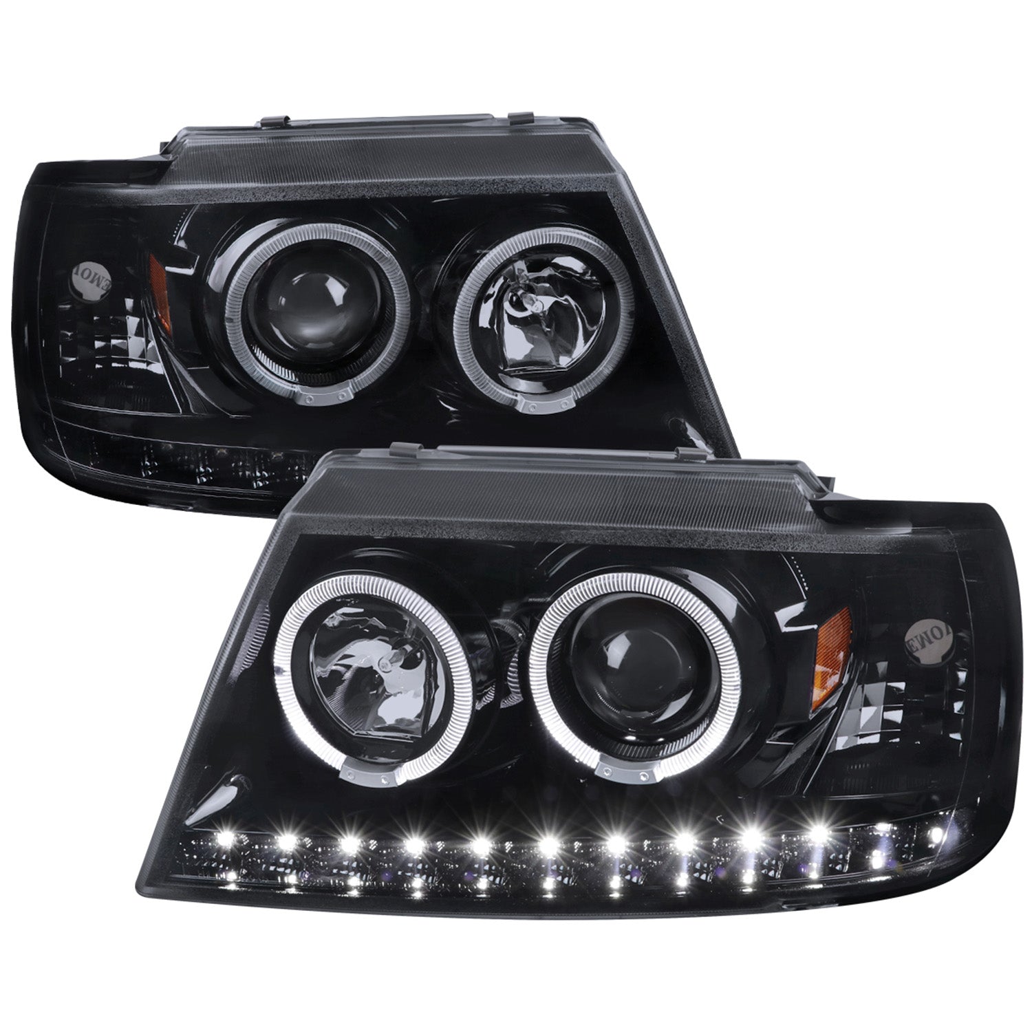 2002-2005 Ford Explorer Dual Halo Projector Headlights Glossy Black/Smoke Lens