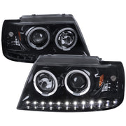 2002-2005 Ford Explorer Dual Halo Projector Headlights Glossy Black/Smoke Lens