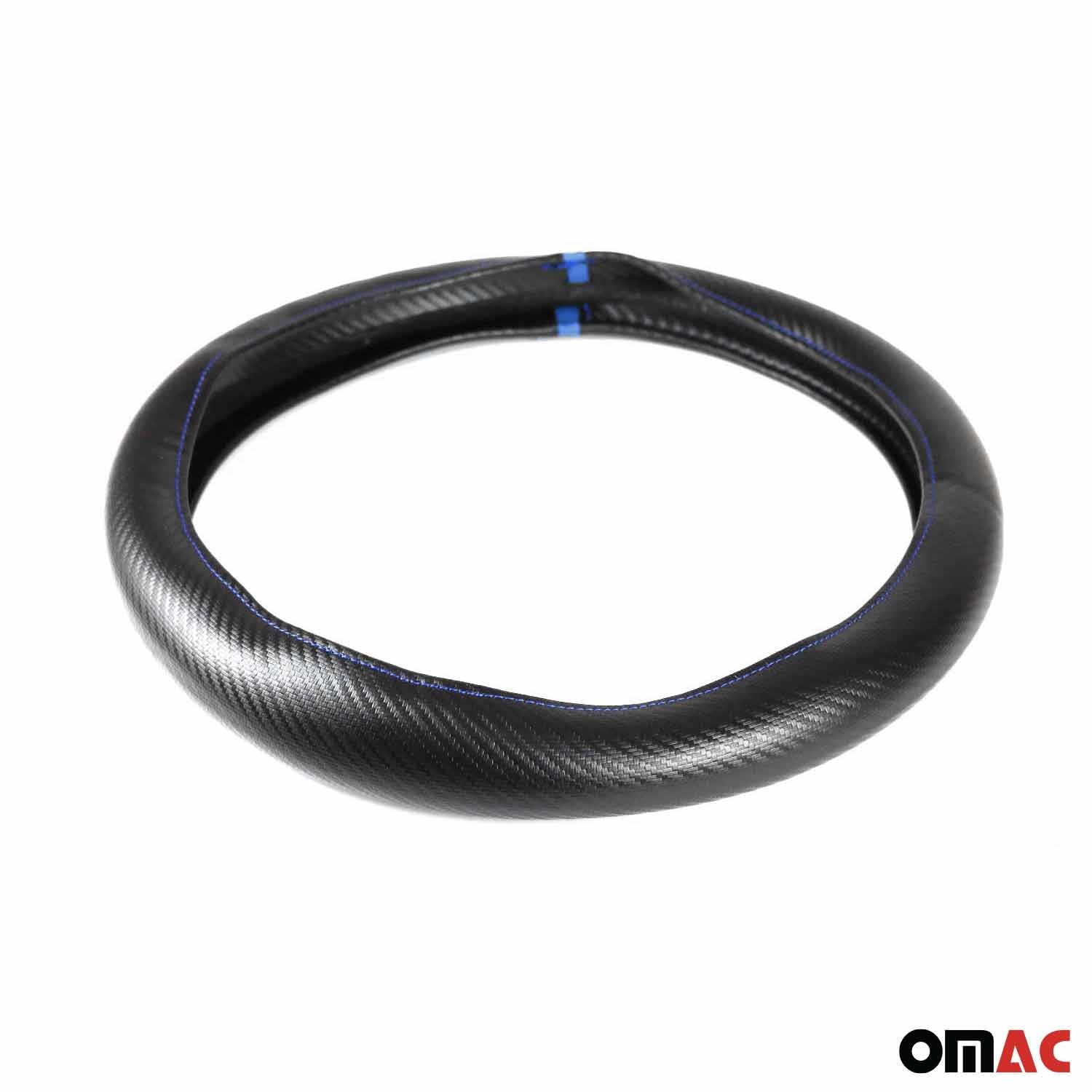 14.5-15.5’’ Steering Wheel Cover Blue Stripe Leather Anti-slip Breathable