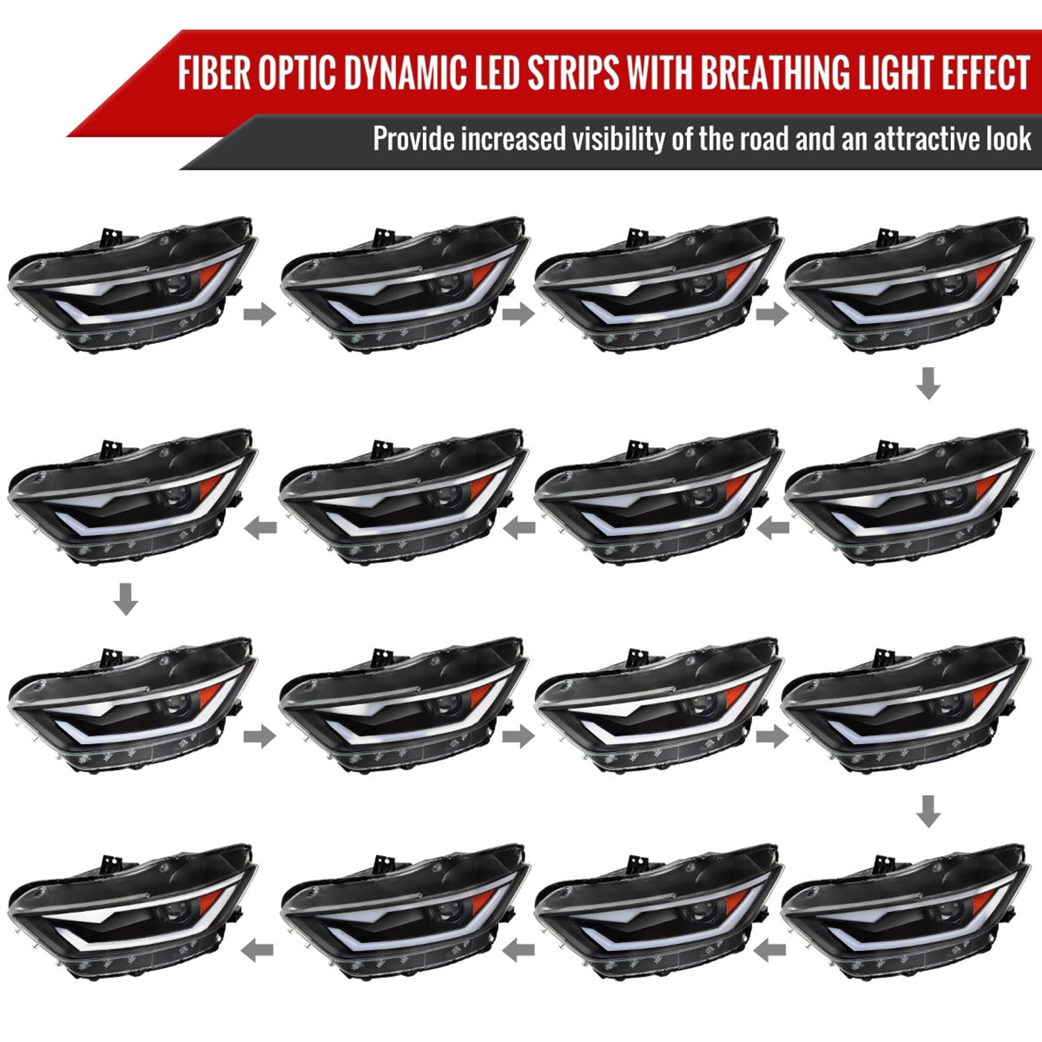 2015-2017 Ford Mustang/2018-2020 Shelby HID/Xenon LED Signal Headlights Black