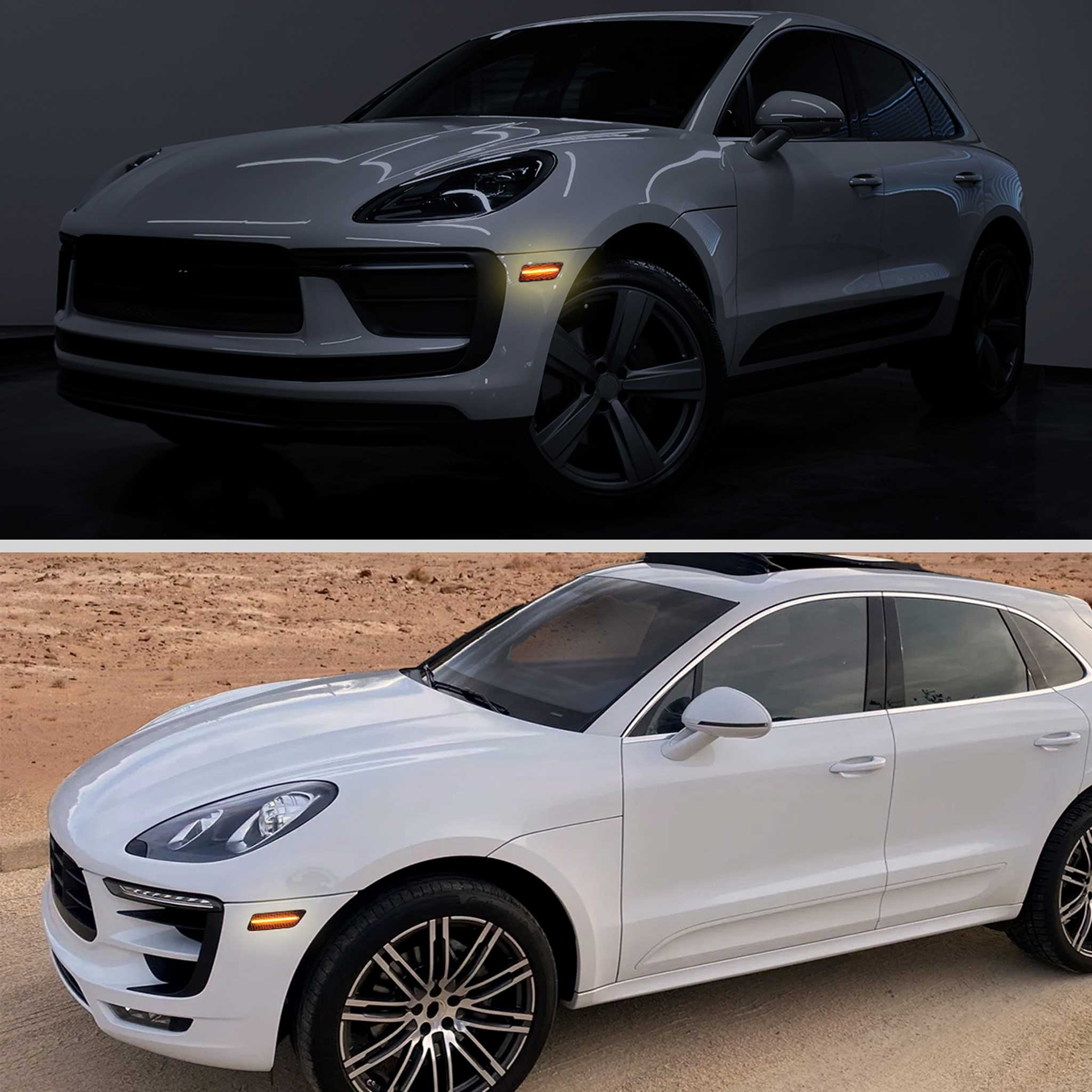 For Porsche Macan 2014-2022 Front Bumper LED Side Marker Turn Signal Lights Chrome Housing Smoked Lens