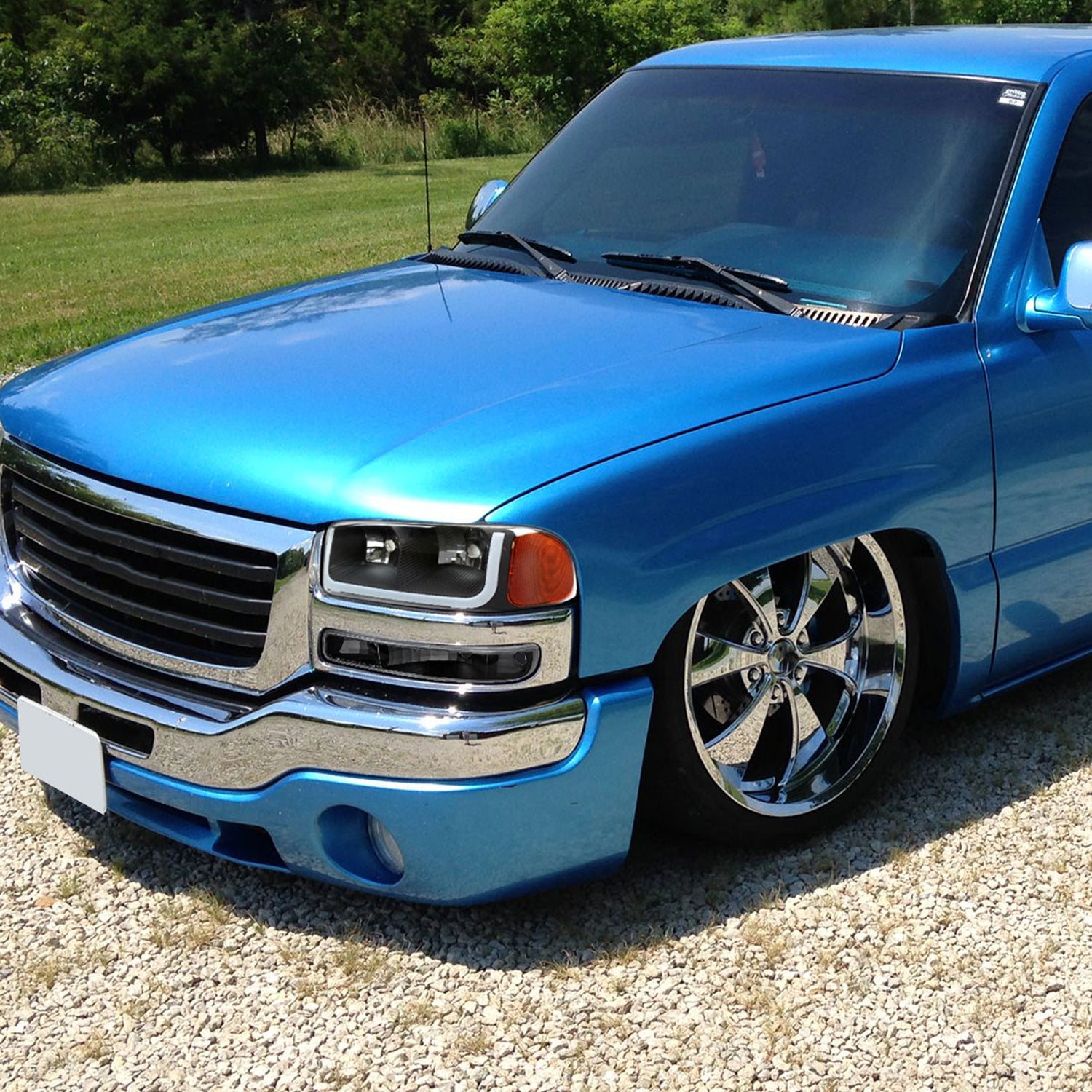 2001-2006 GMC Yukon Denali / XL LED Bar Factor Headlights Matte Black/Clear