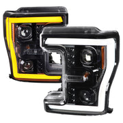2017-2019 Ford F-250 F-350 F-450 F-550 LED CBar Projector Headlights Jet Black