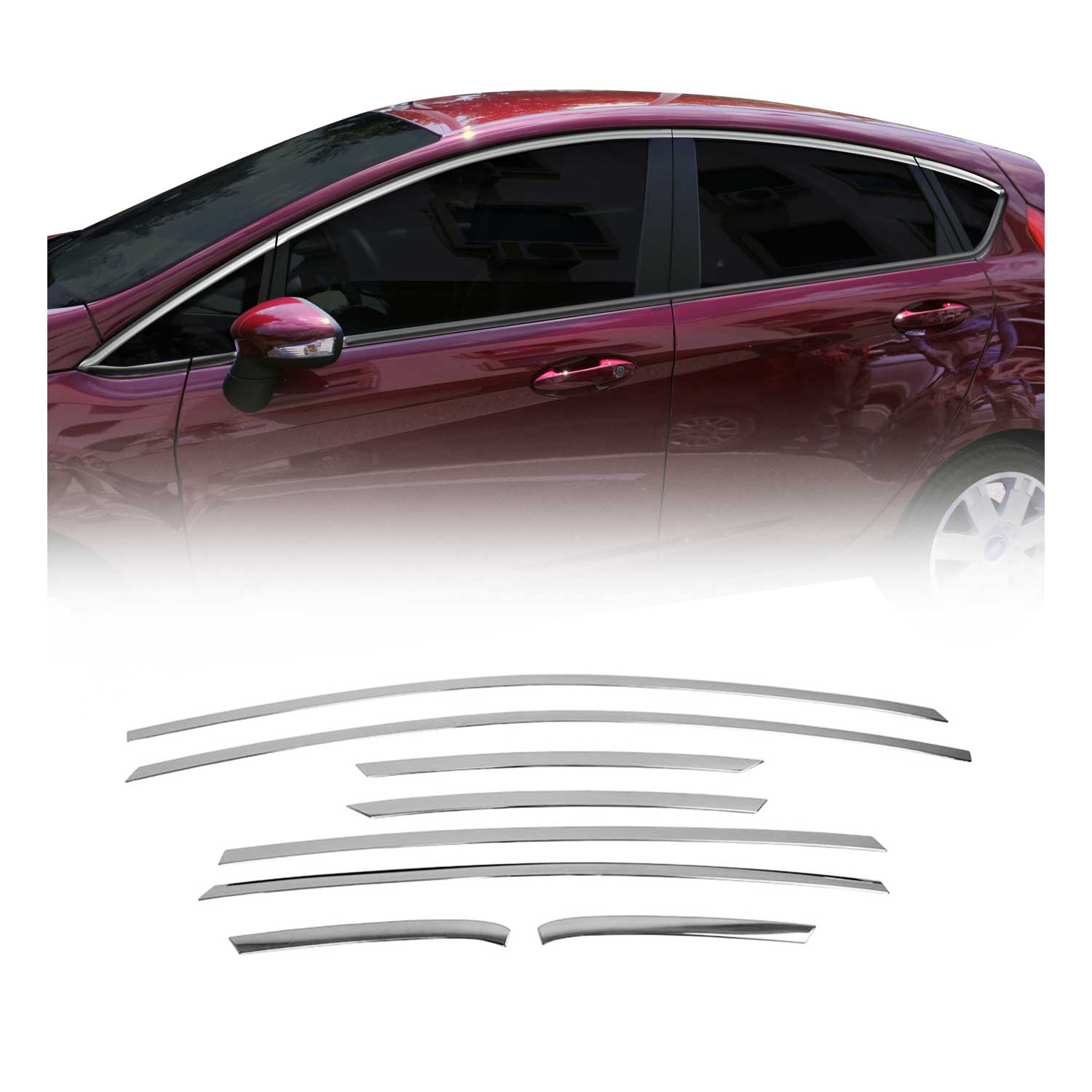 2011-2019 Ford Fiesta Upper Window Molding Trim Streamer Stainless Steel Silver 8 Pcs