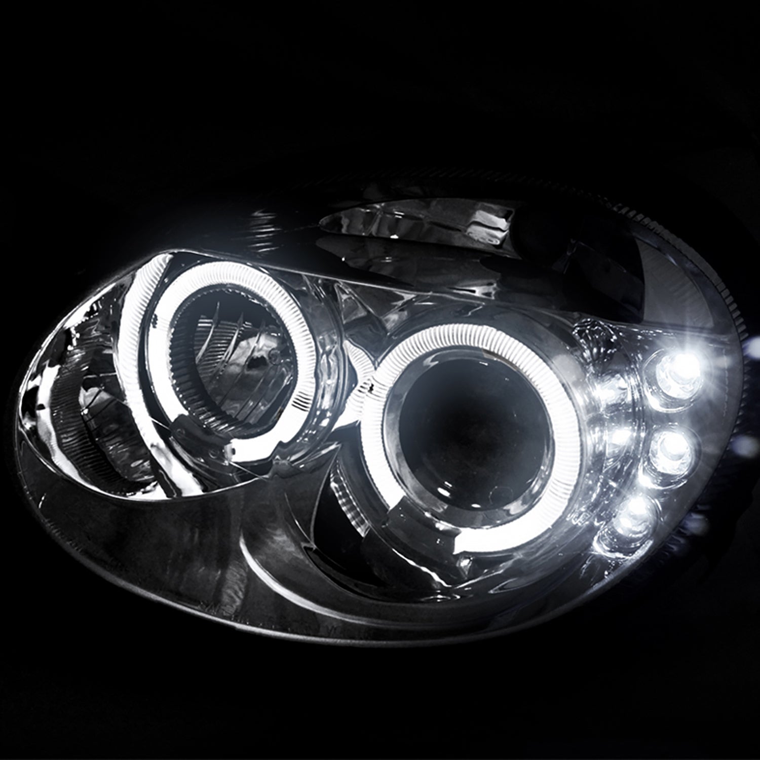 2003-2005 Dodge Neon Dual Halo Projector Headlights Chrome/Clear Lens