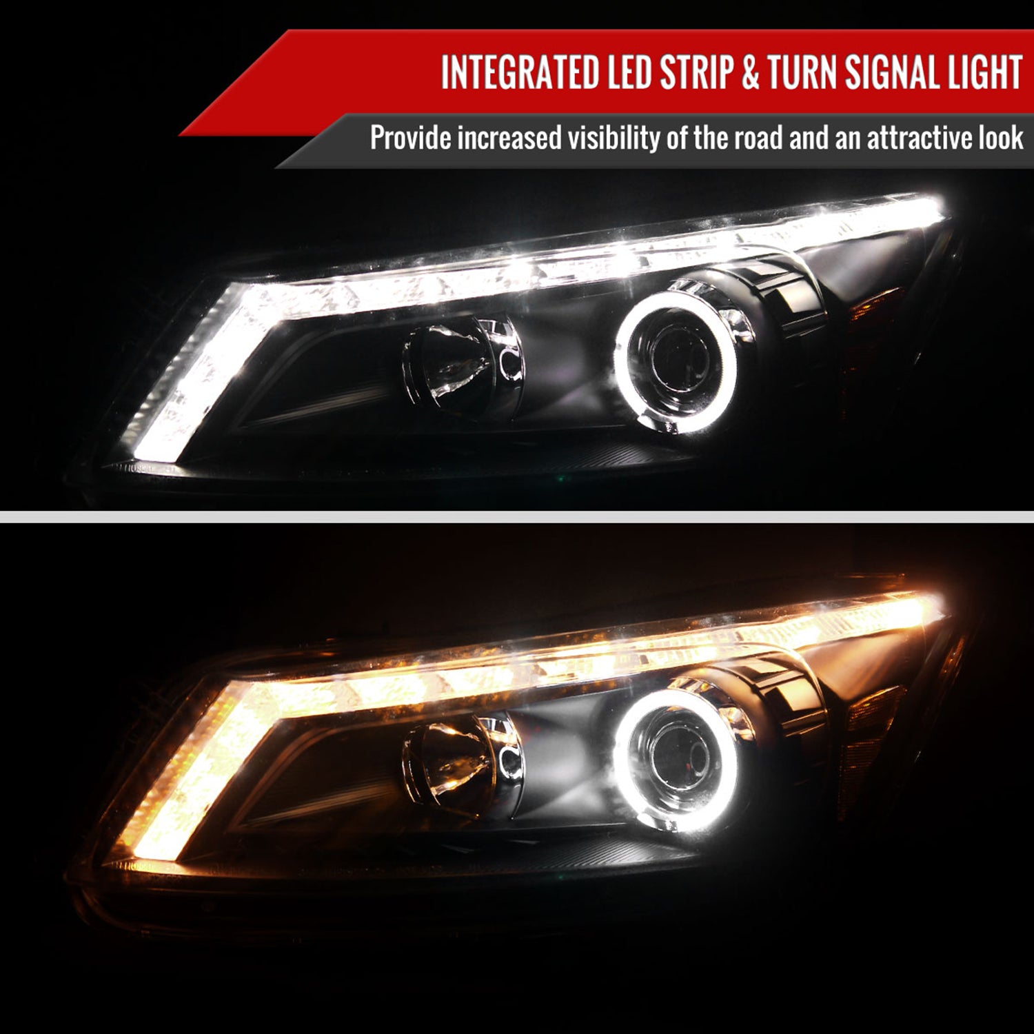 2008-2012 Honda Accord Sedan Single Halo Headlights LED Light&LED Signal Black