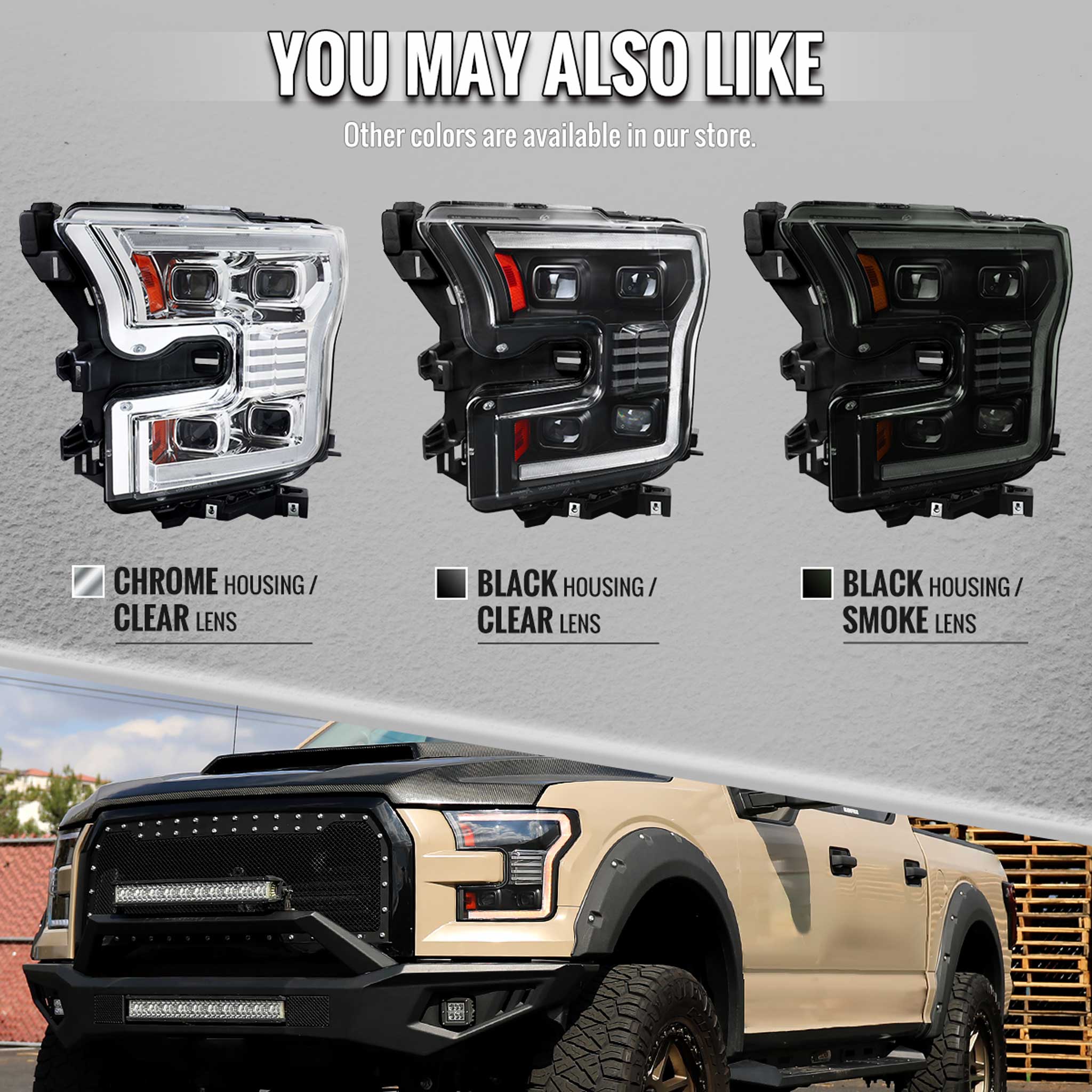 For Ford F-150 2015-2017 LED Headlights LED Turn Signals DRL Parking Light Strip Black Housing Clear Lens