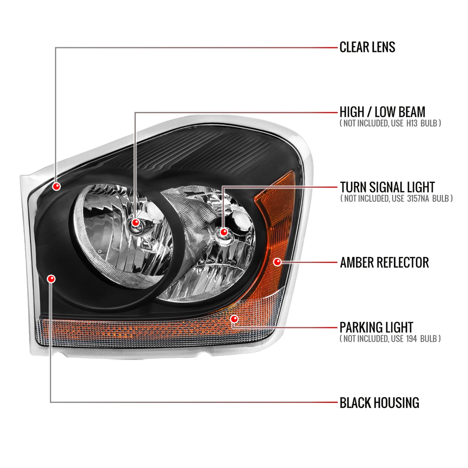 2004-2006 Dodge Durango Factory Style Headlights Chrome Housing/Clear Lens