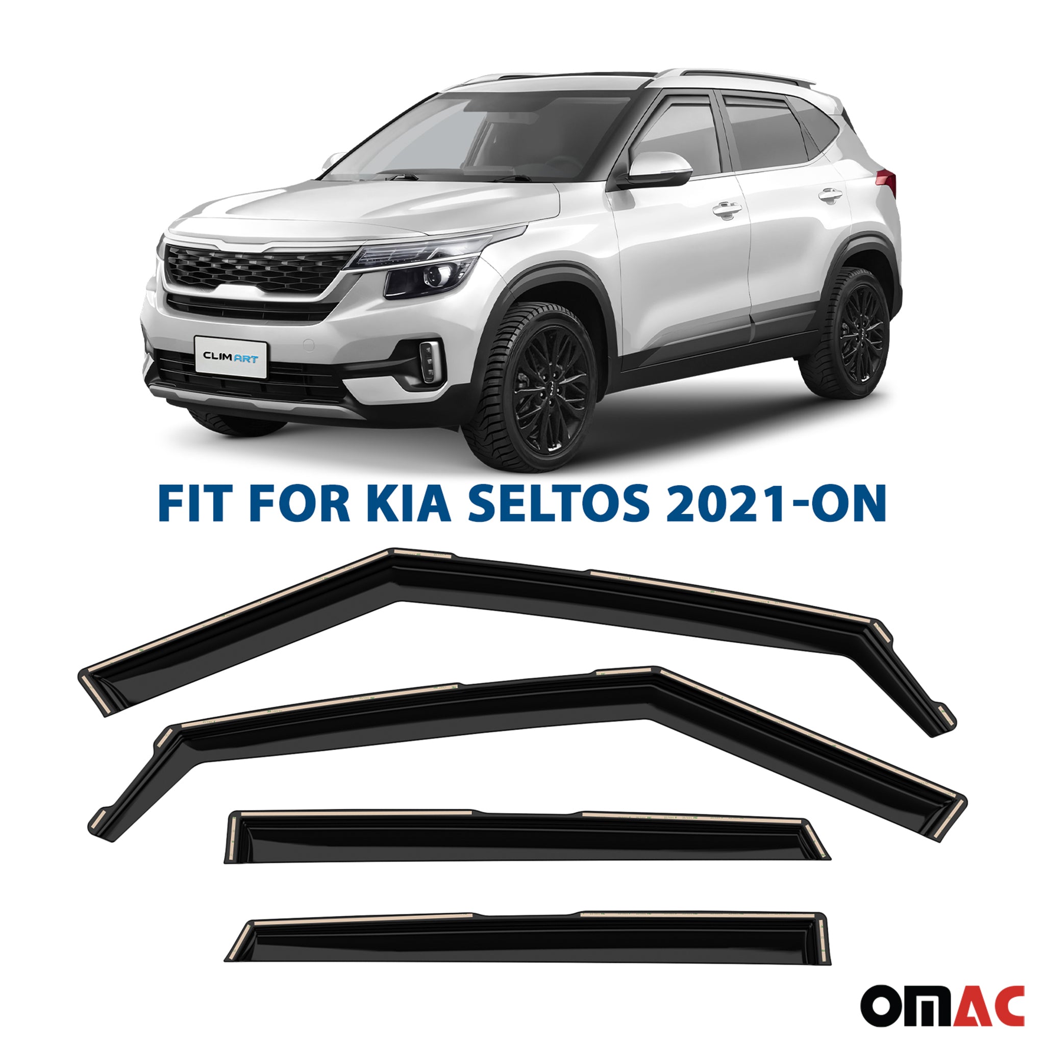 Clim Art Wind Deflectors for Kia Seltos 2021-2025 Shatterproof Dark Smoke 4 Pcs