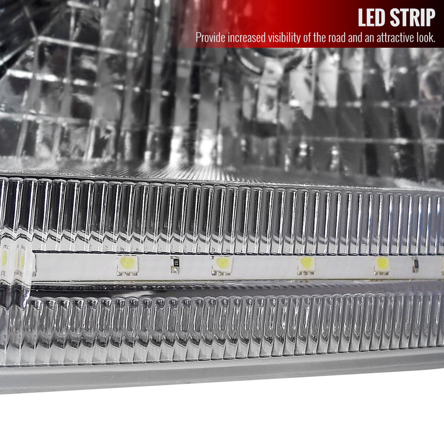1997-2004 Ford F-150/Expedition Factory Headlights SMD LED Light Strip Chrome