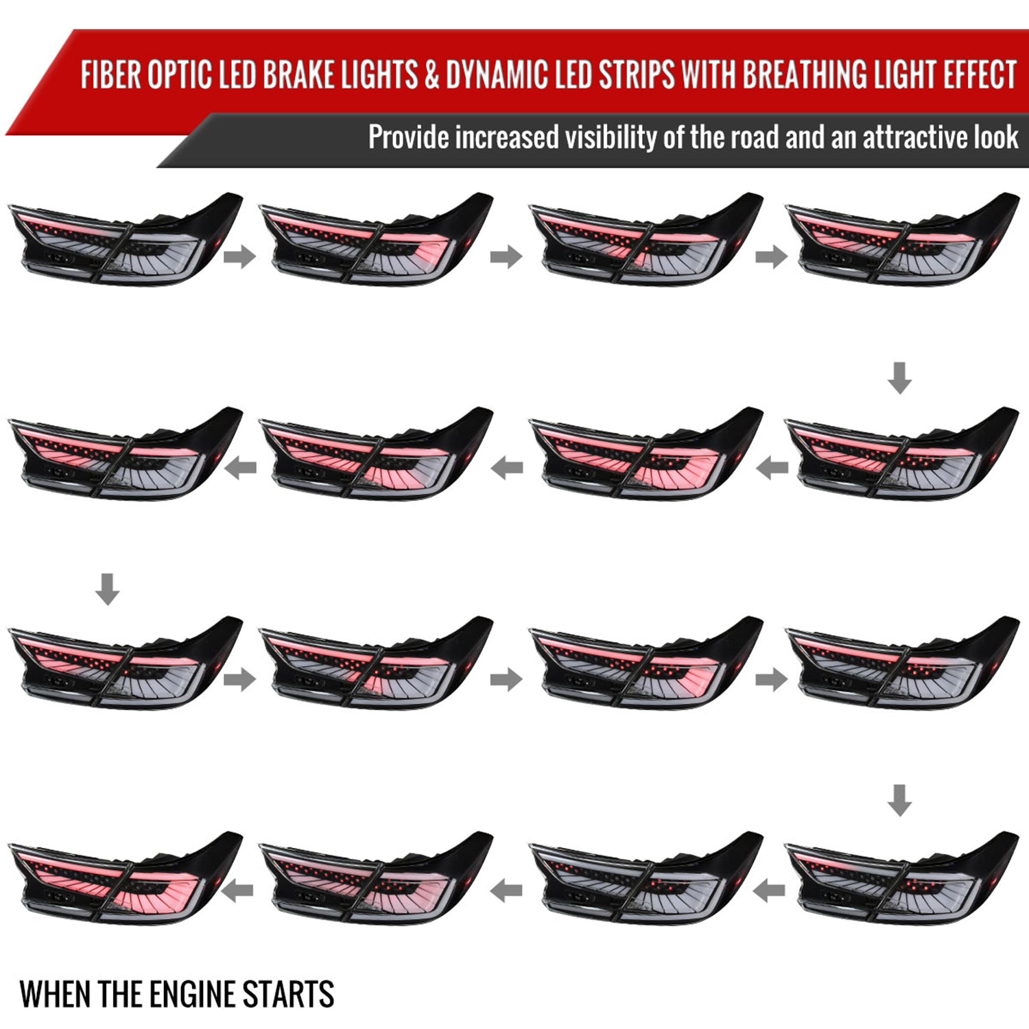 2018-2022 Honda Accord Sedan SQ2 LED Signal Tail Lights Matt Black/Clear