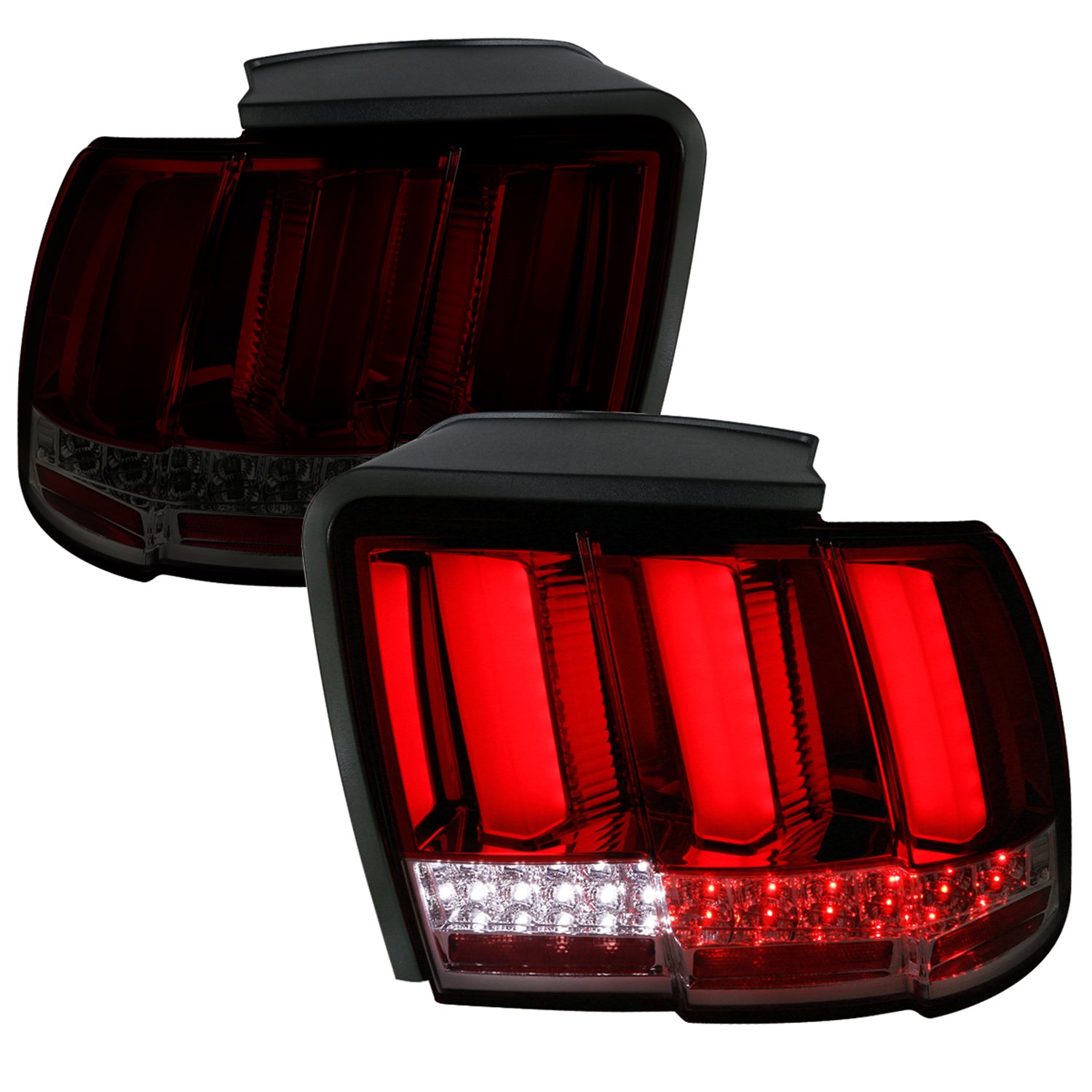 1999-2004 Ford Mustang Sequential LED Tail Lights Chrome/Red Smoke Lens