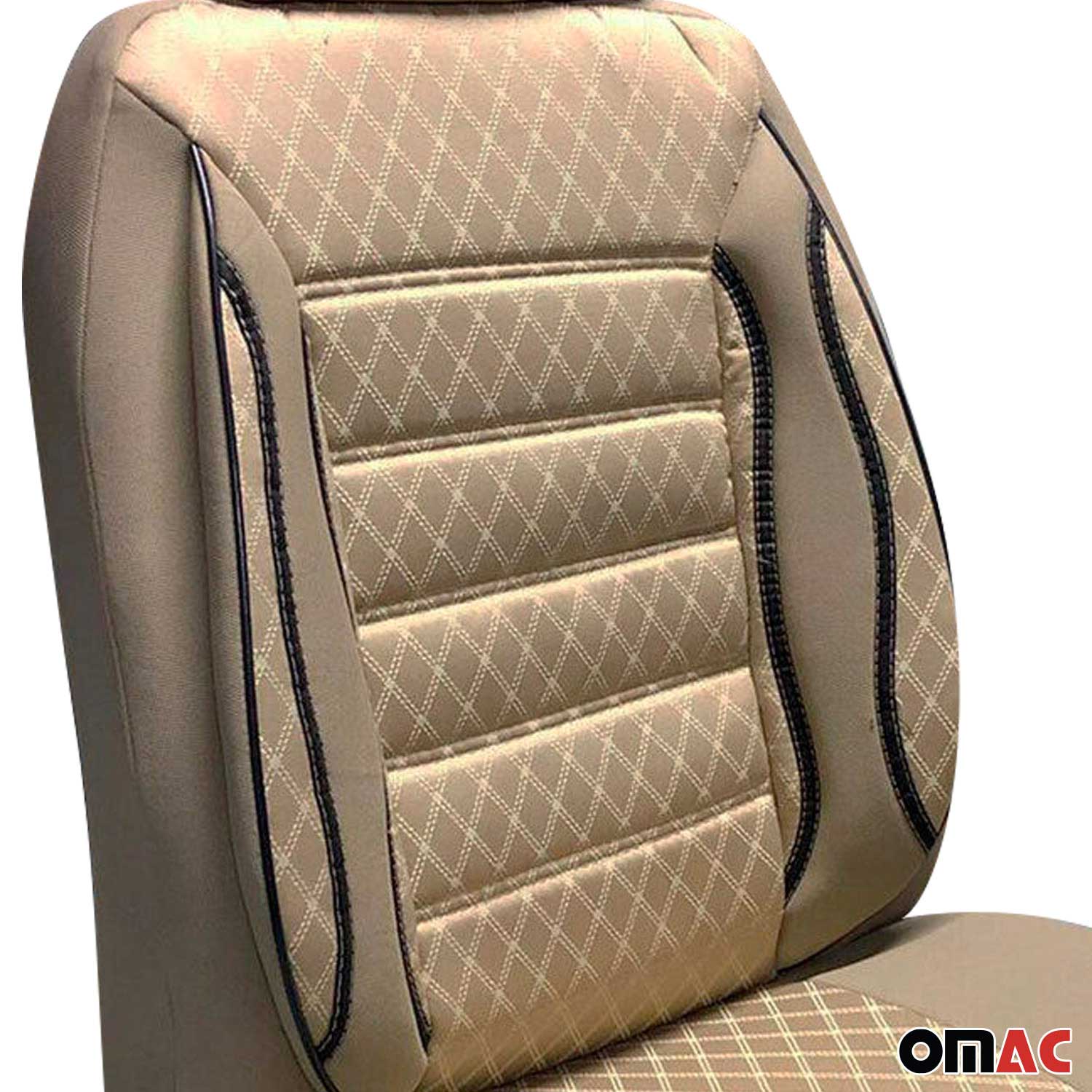 OMAC Universal Semi Custom Front Car Seat Cover Protector Beige Polycotton