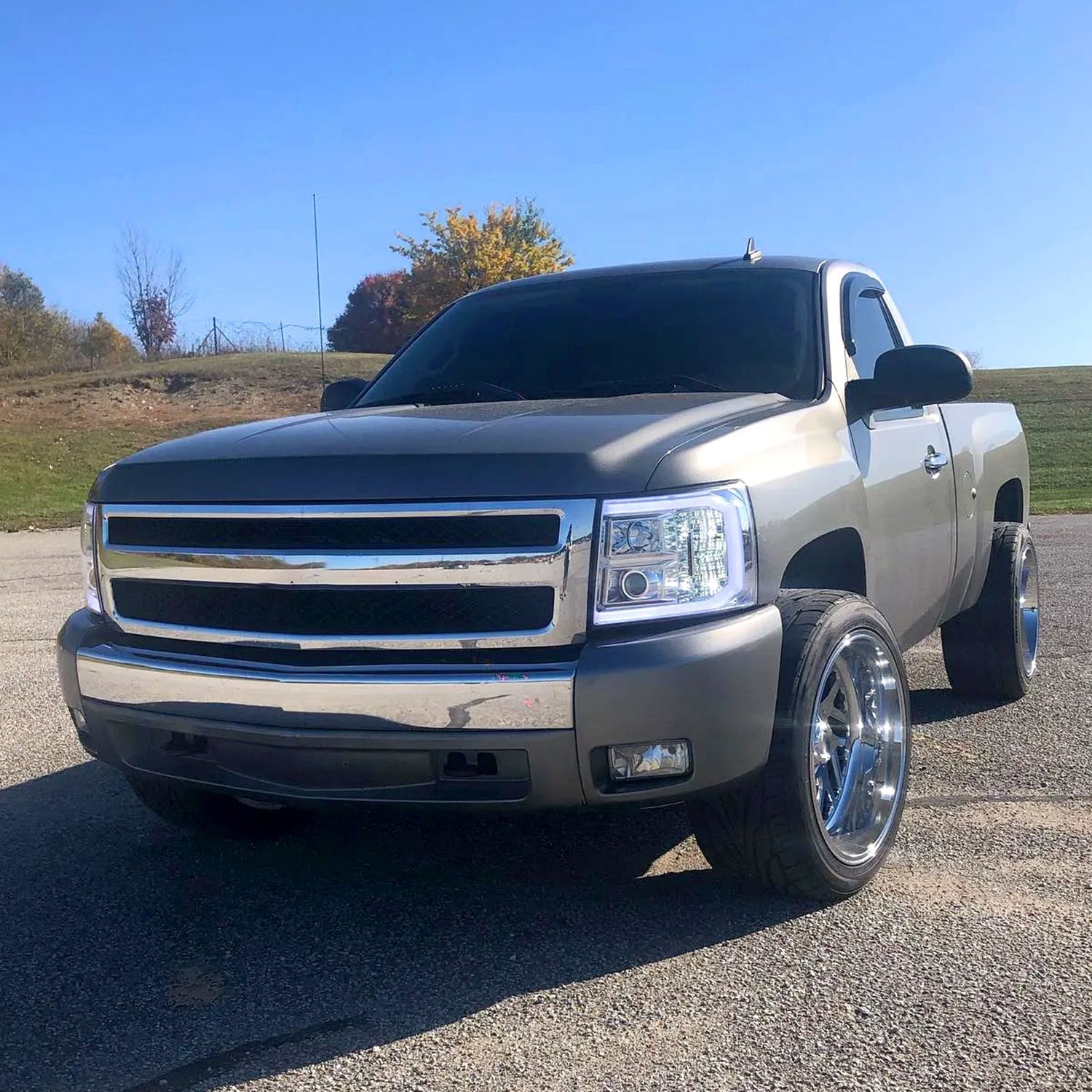 2007-2013 Chevy Silverado 1500/ 2500HD 3500HD LED C-Bar Headlights Chrome