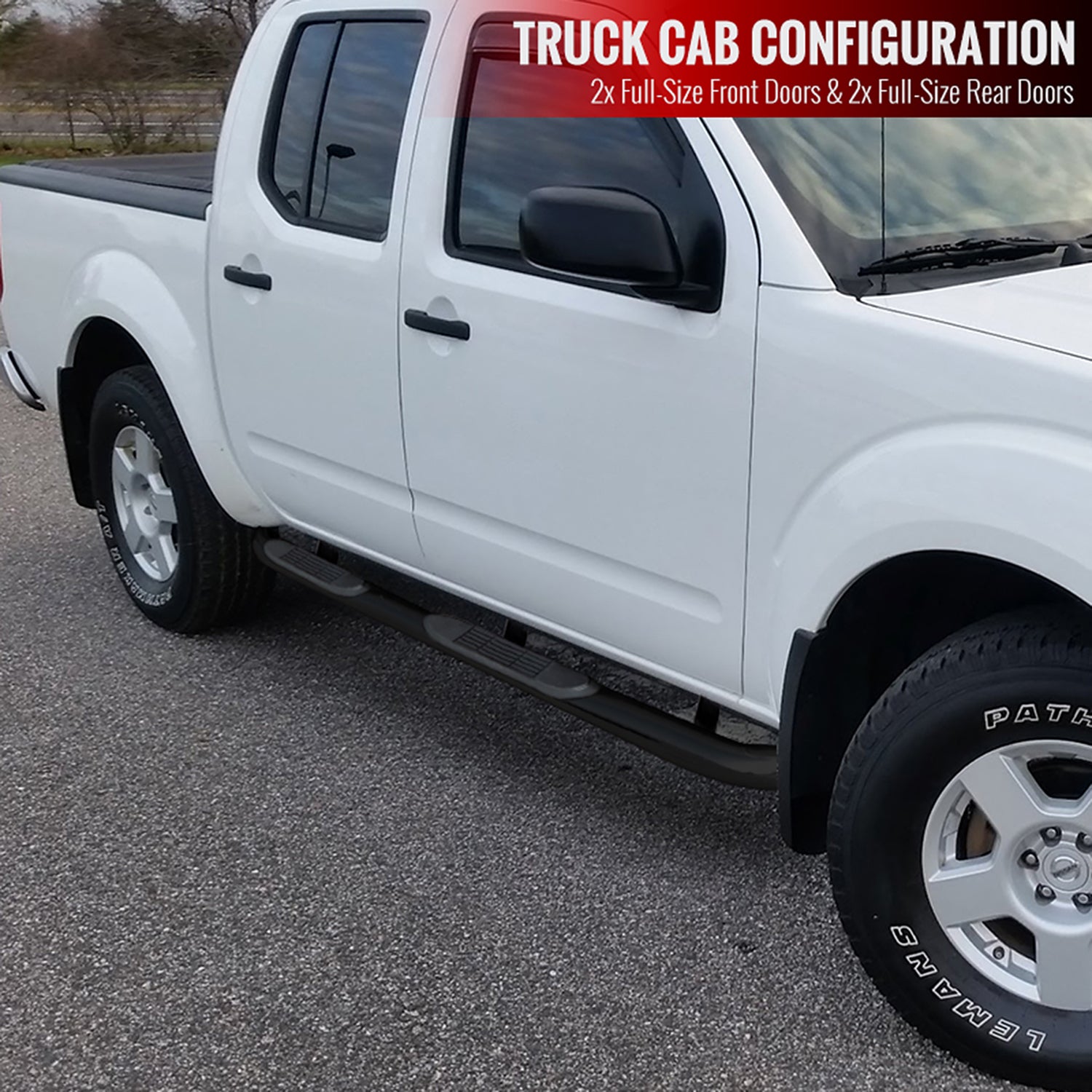 2005-2024 Nissan Frontier Crew Cab 3" Black S.Steel Side Step Nerf Bars