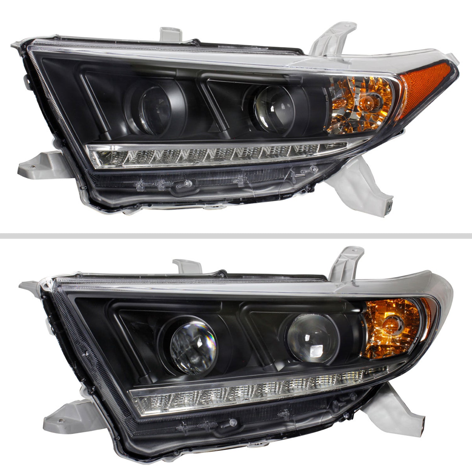 2011-2013 Toyota Highlander Projector Headlights SMD LED Light Strip Black