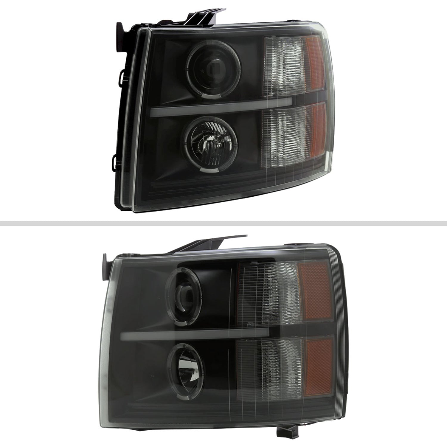 2007-2013 Chevy Silverado 1500 2500 3500 LED Dual Halo Headlights Black