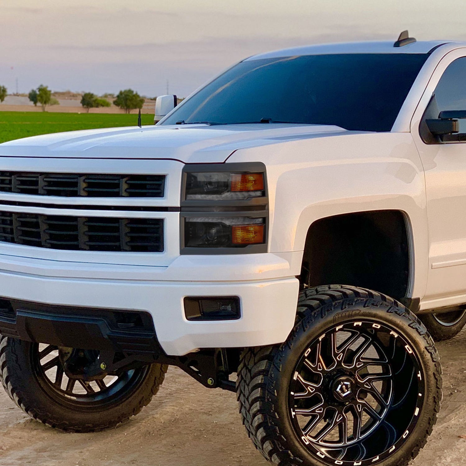 2014-2015 Chevy Silverado 1500 LED Bar Projector Headlights Smoke/Smoke Trim