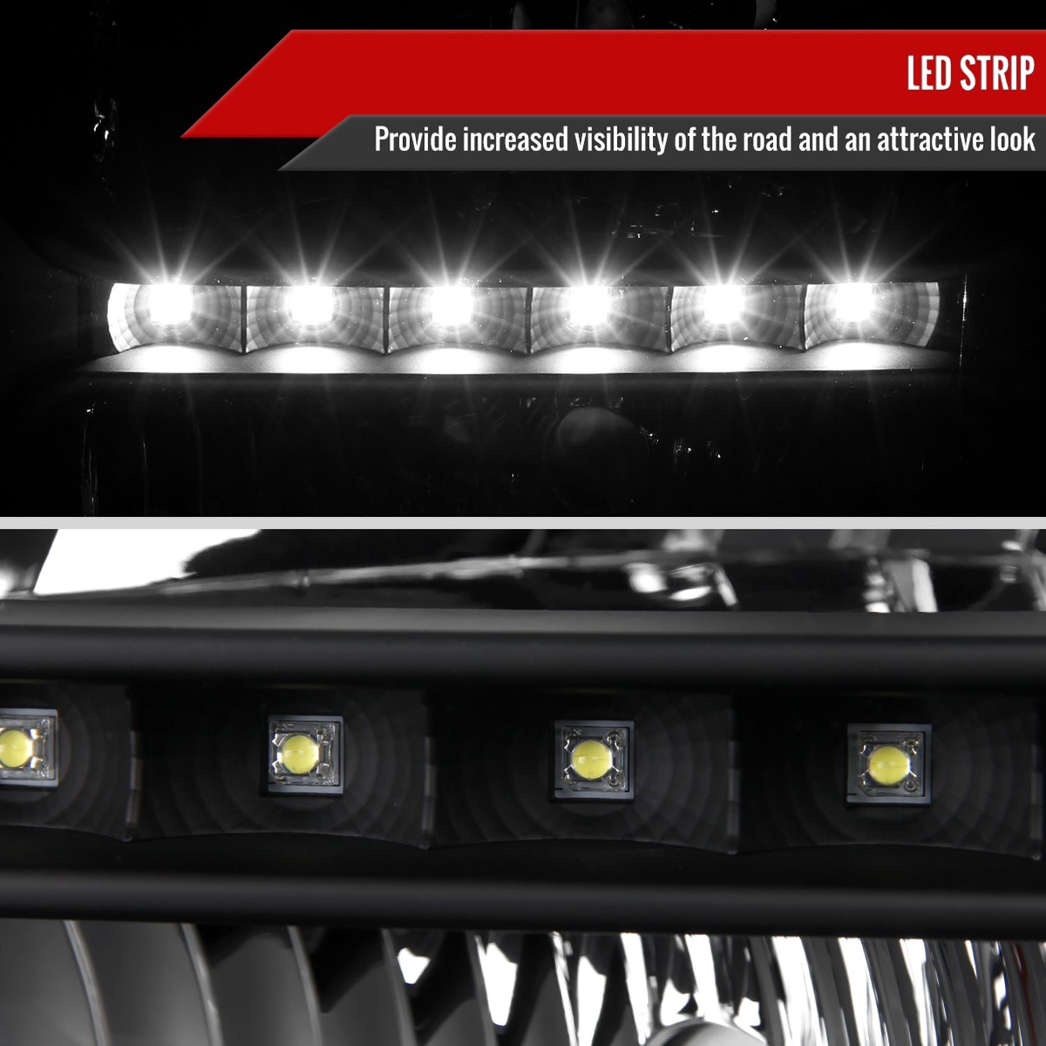 2005-2007 Ford F-250/350/450/550/Excursion Crystal Headlights LED Light Black