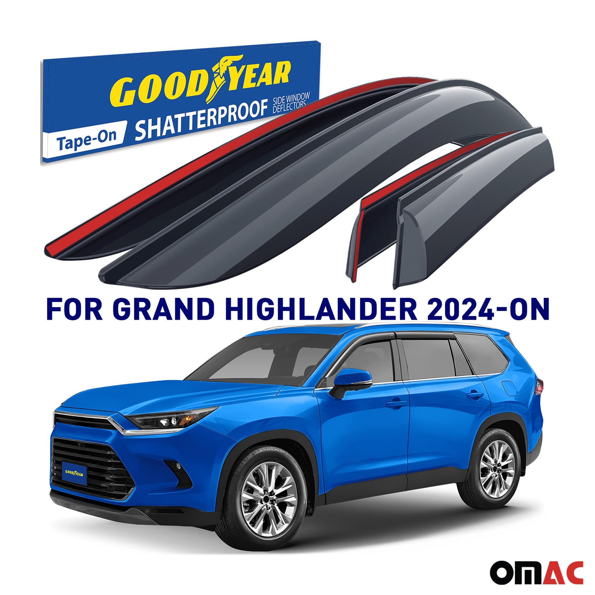 Goodyear Wind Deflectors for Toyota Grand Highlander 2024-2025 Tape-On Smoke 4x