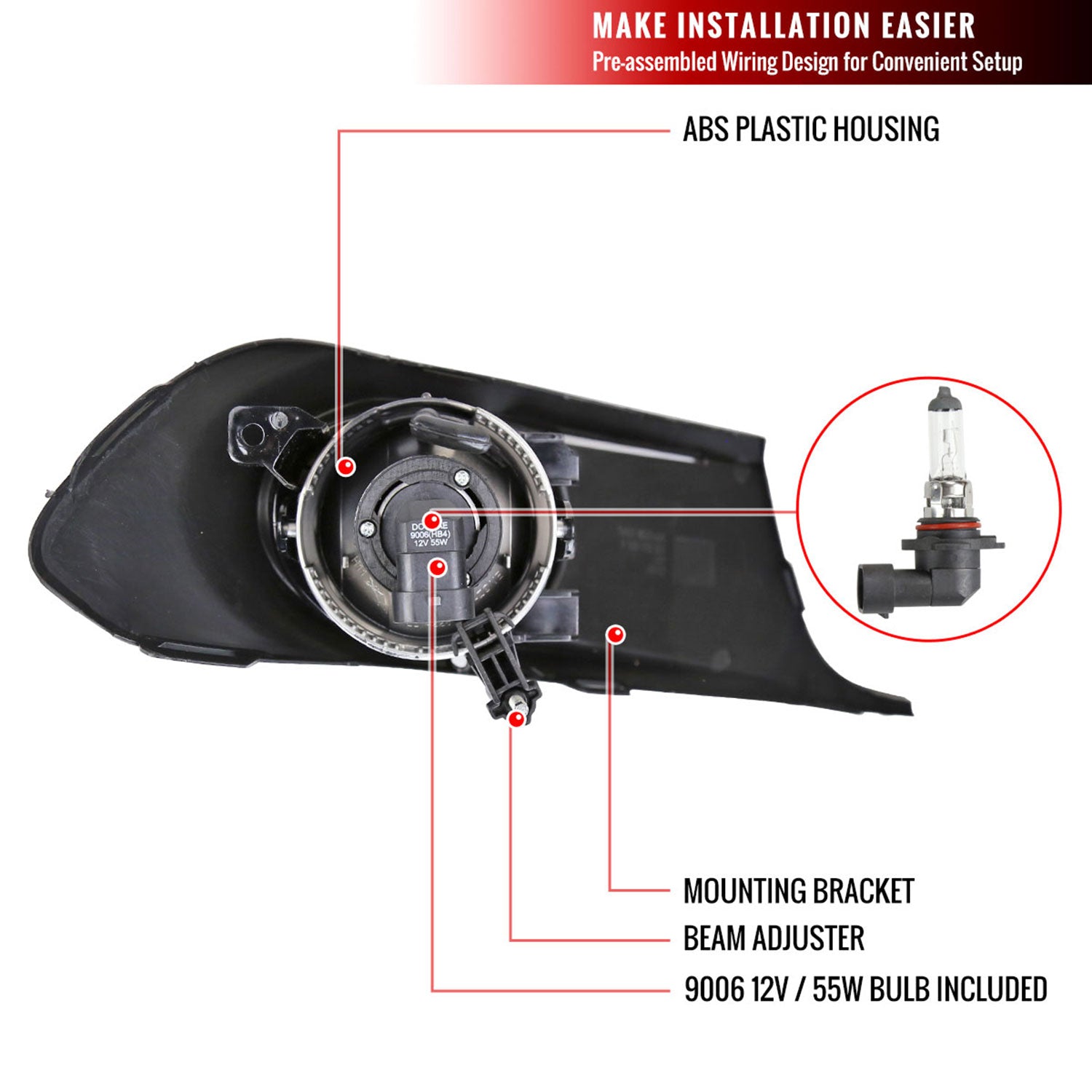 2011-2014 VW Jetta Sedan 9006 Fog Lights Kit Switch & Wiring Harness Chrome