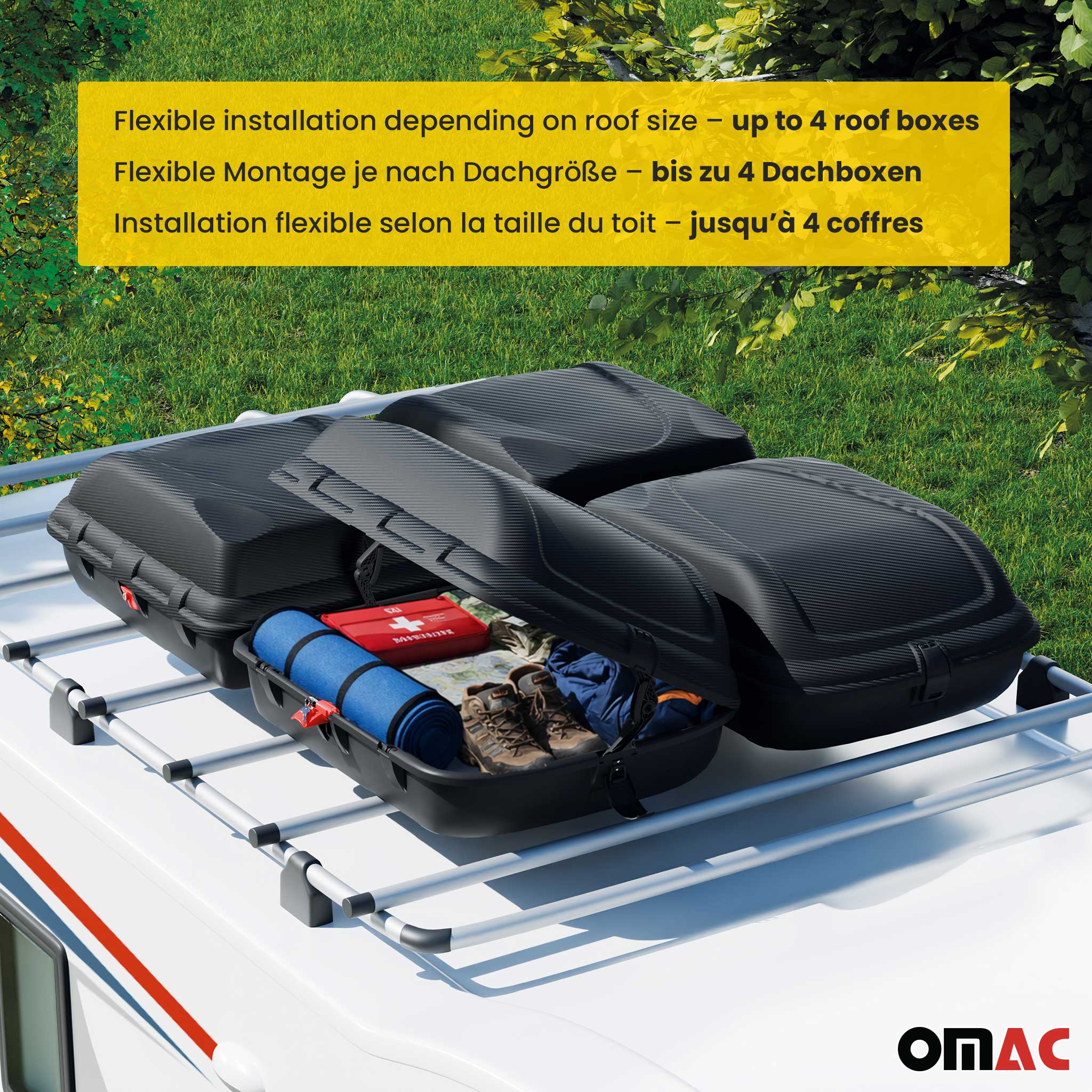 OMAC Car Rooftop Cargo Box Luggage Carrier 9.5 Cubic Feet Carbon Fiber Textured