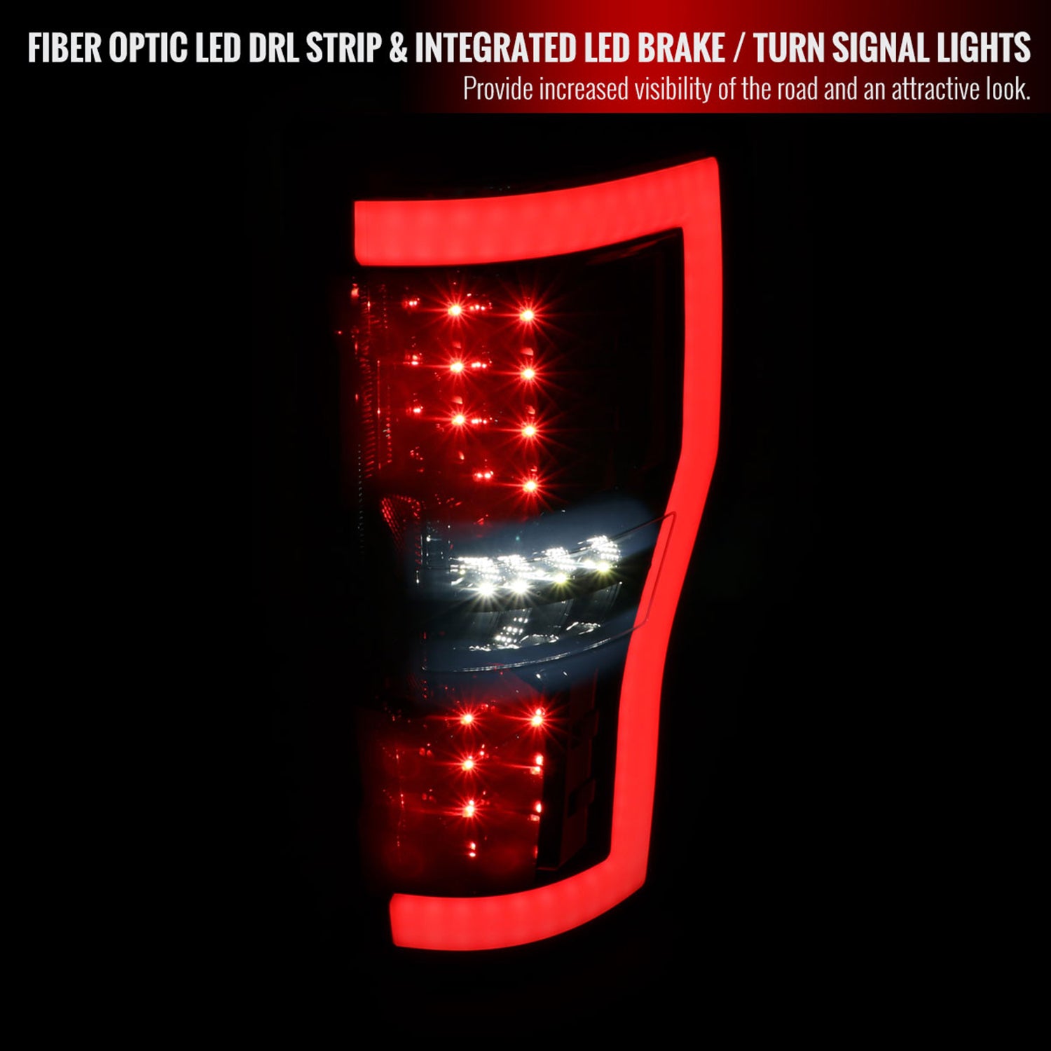 2017-2019 Ford F-250/350/450/550 LED Bar Tail Lights Glossy Black/Dark Smoke