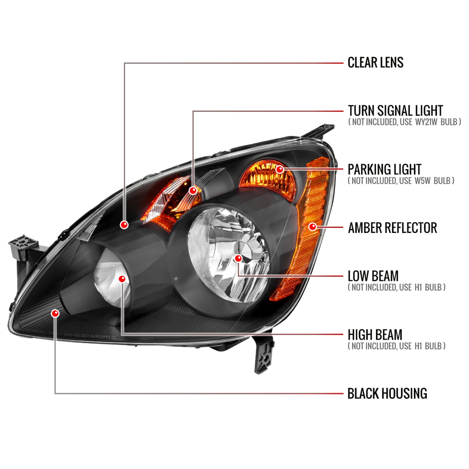 2005-2006 Honda CR-V Factory JP Headlights w/Amber Reflectors Matt Black/Clear