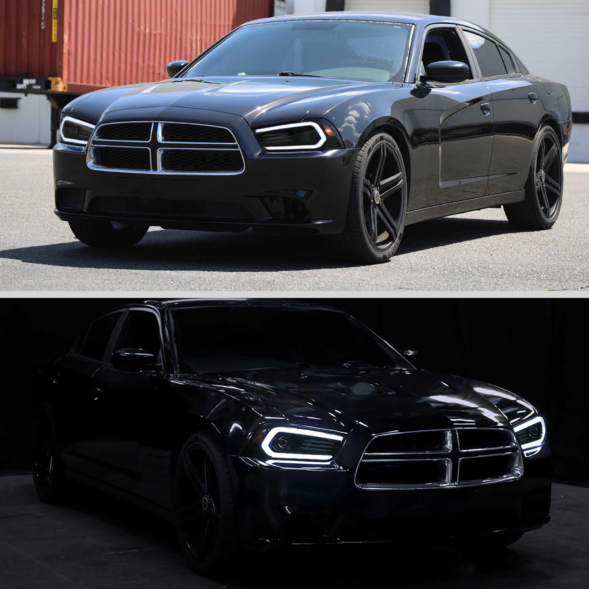 For Dodge Charger 2011-2014 Headlights LED DRL Light Strip Turn Signal Side Marker Black Housing Smoked Lens