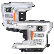 For Ford F-150 2018-2020 LED C Bar Projector Headlights Chrome Housing Clear Lens