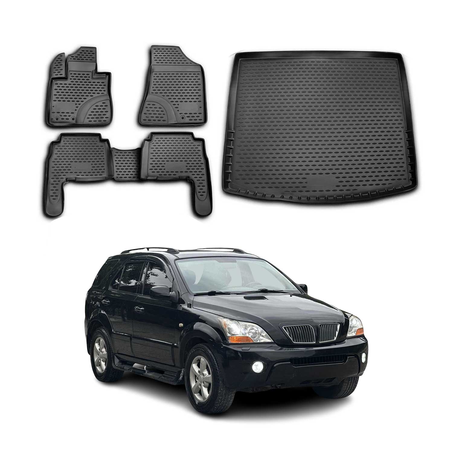 2011-2013 Kia Sorento Floor Mats & Cargo Liner Full Set All Weather Black