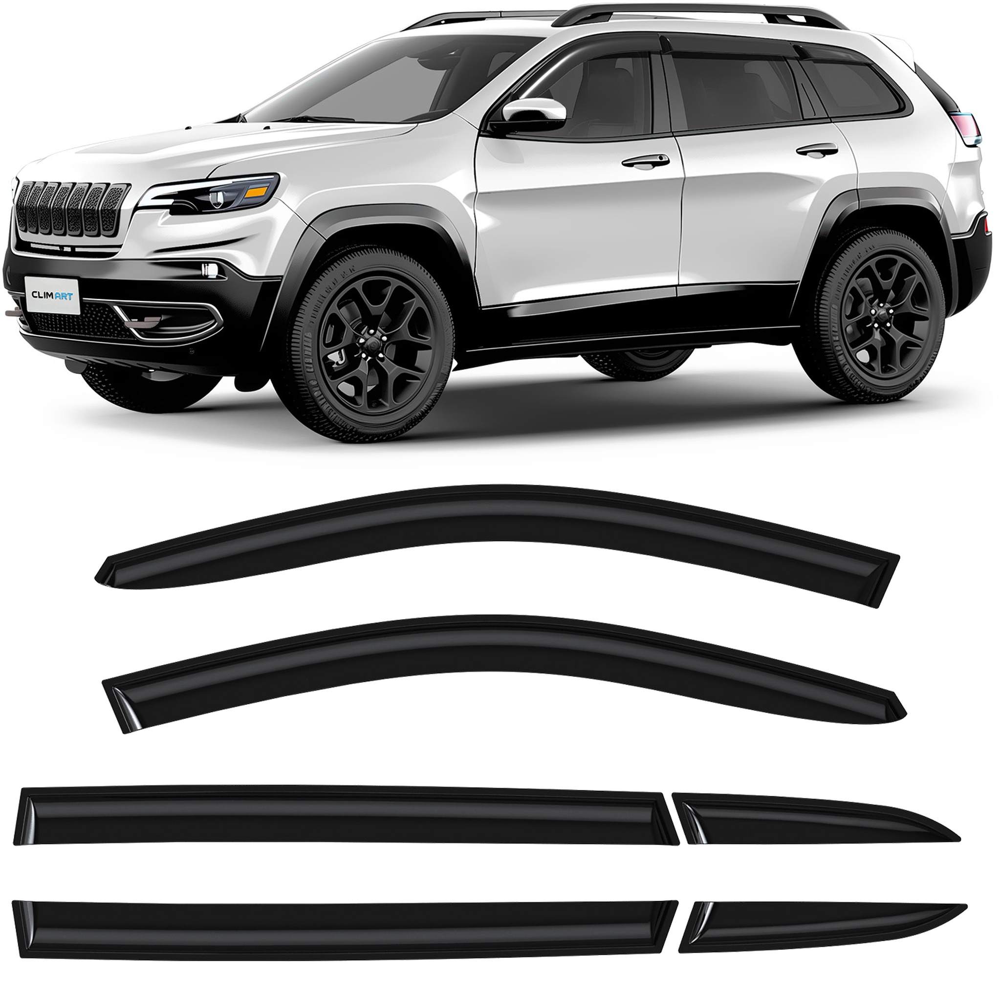 Clim Art Wind Deflectors for Jeep Cherokee 2014-2023 Tape-On Dark Smoke 6Pcs