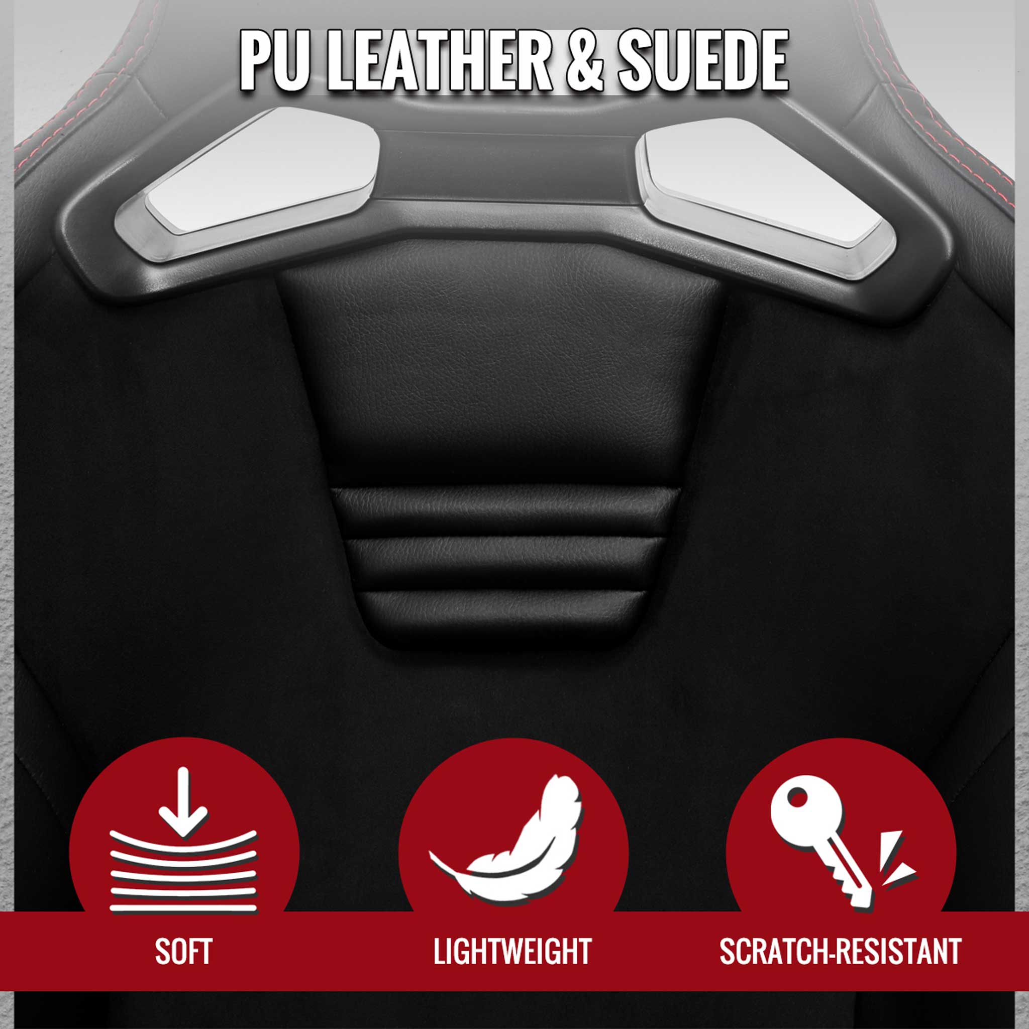 Universal Racing Seat Black Pu And Black Suede With Double Black Stitch