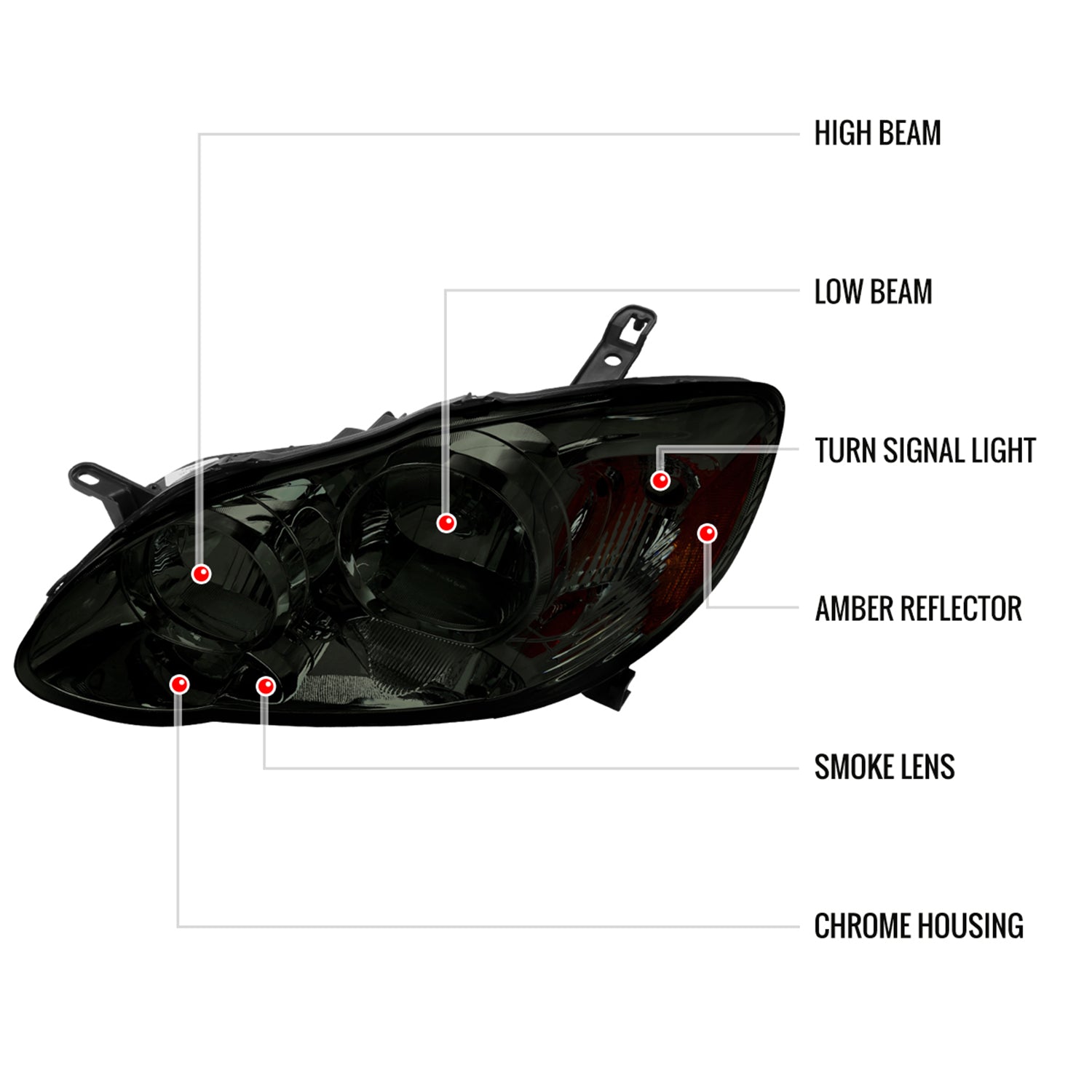 2003-2008 Toyota Corolla Factory Style Headlights Chrome Housing/Smoke Lens