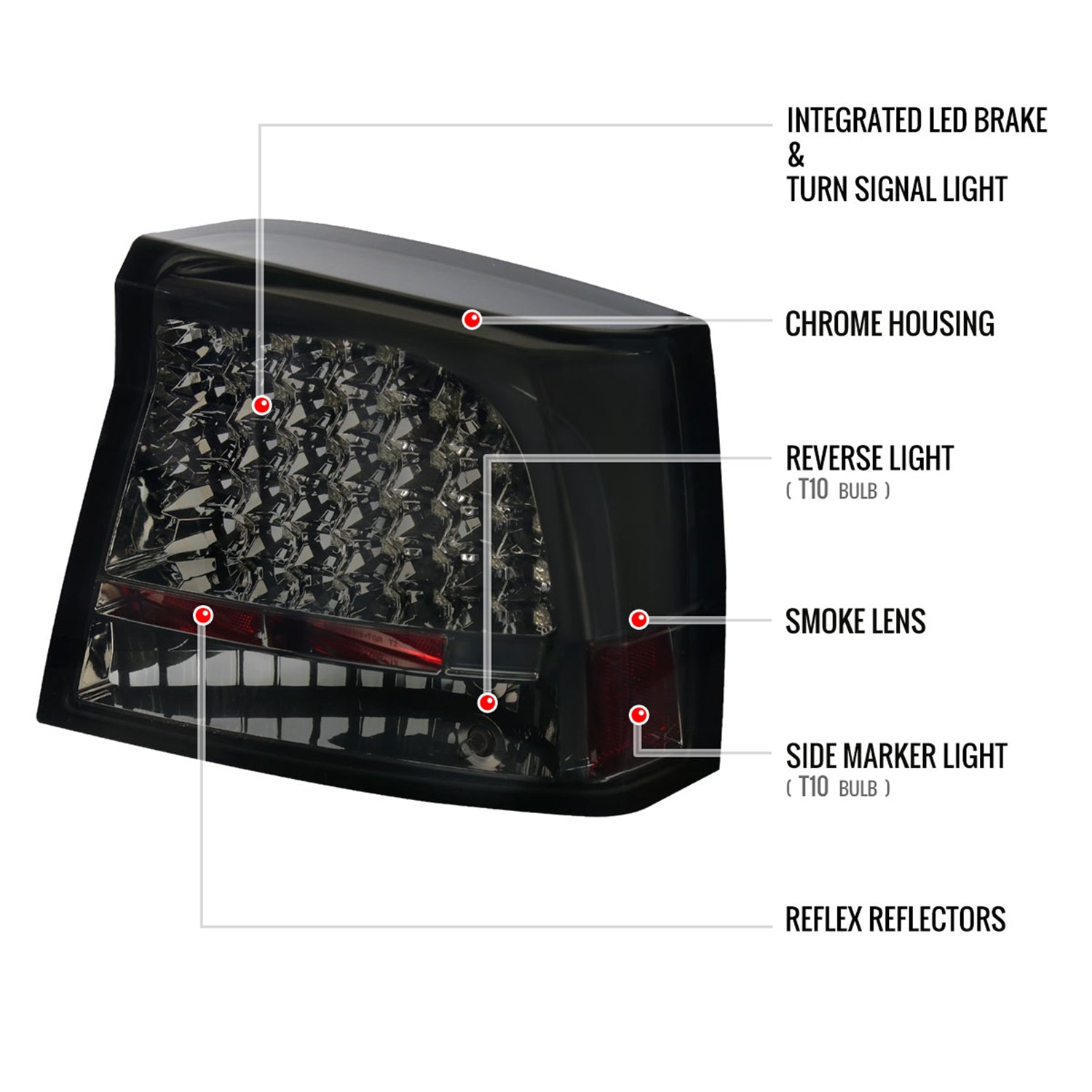 2005-2008 Dodge Charger LED Tail Lights Chrome Housing/Smoke Lens