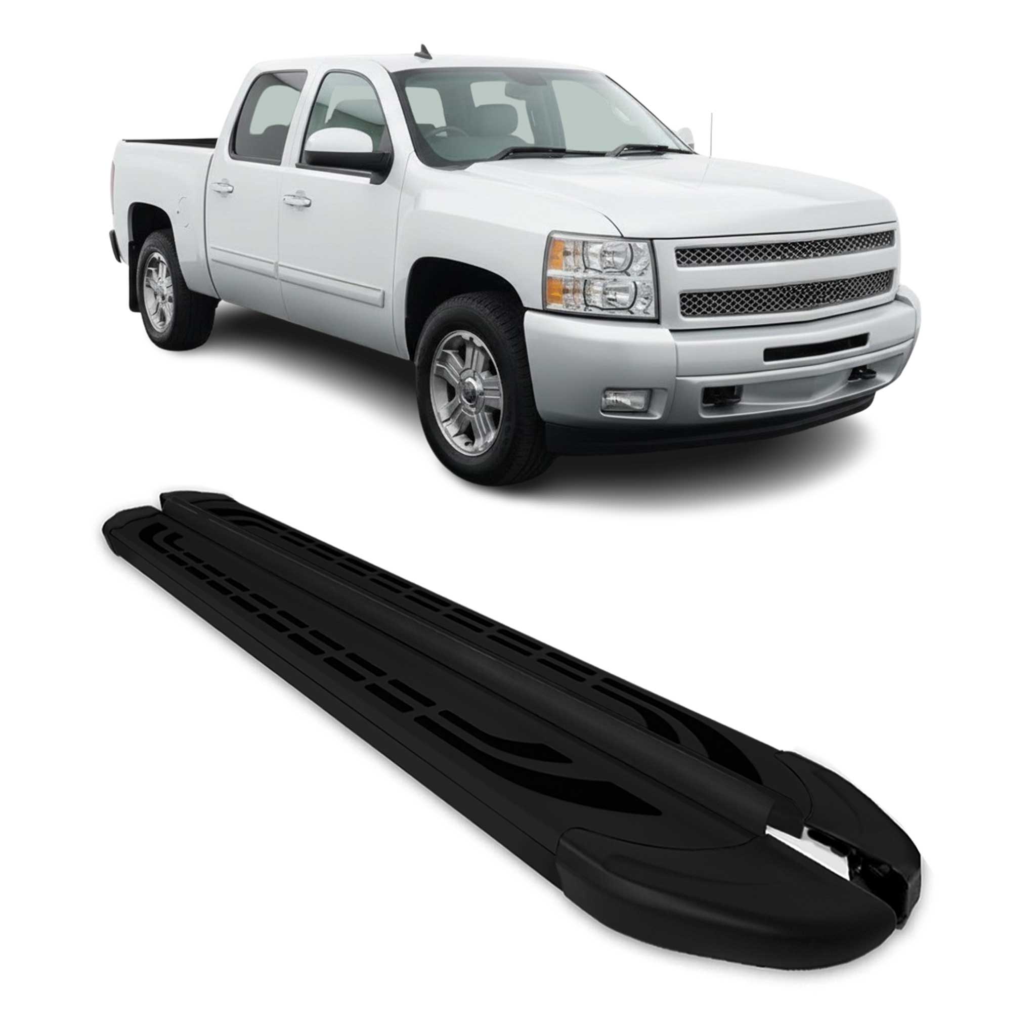 2007-2019 Chevy Silverado / GMC Sierra 1500 2500HD 3500HD CrewCab Running Boards Side Step Nerf Bars Alu Black Silver