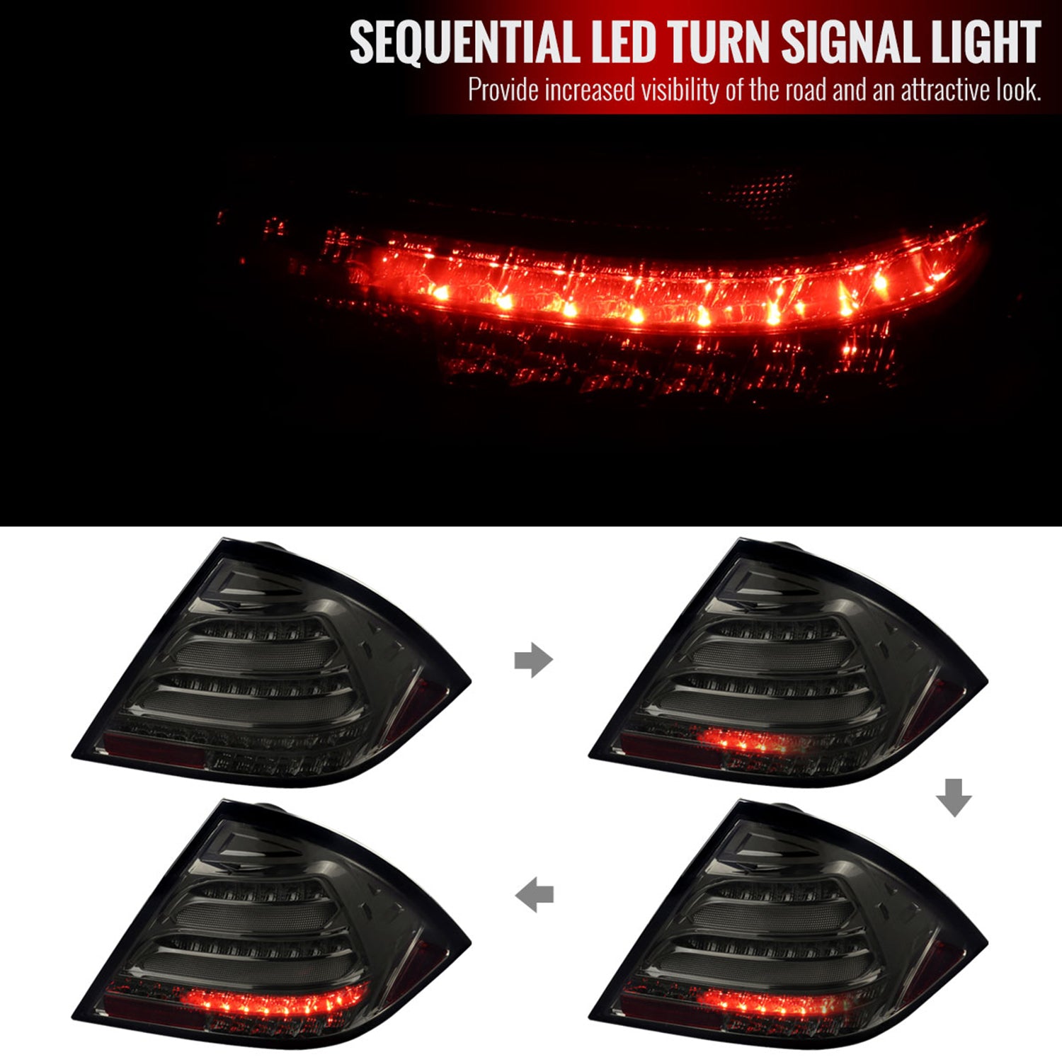 2001-2004 Mercedes Benz W203 C-Class Turn Signal LED Tail Lights Chrome/Smoke