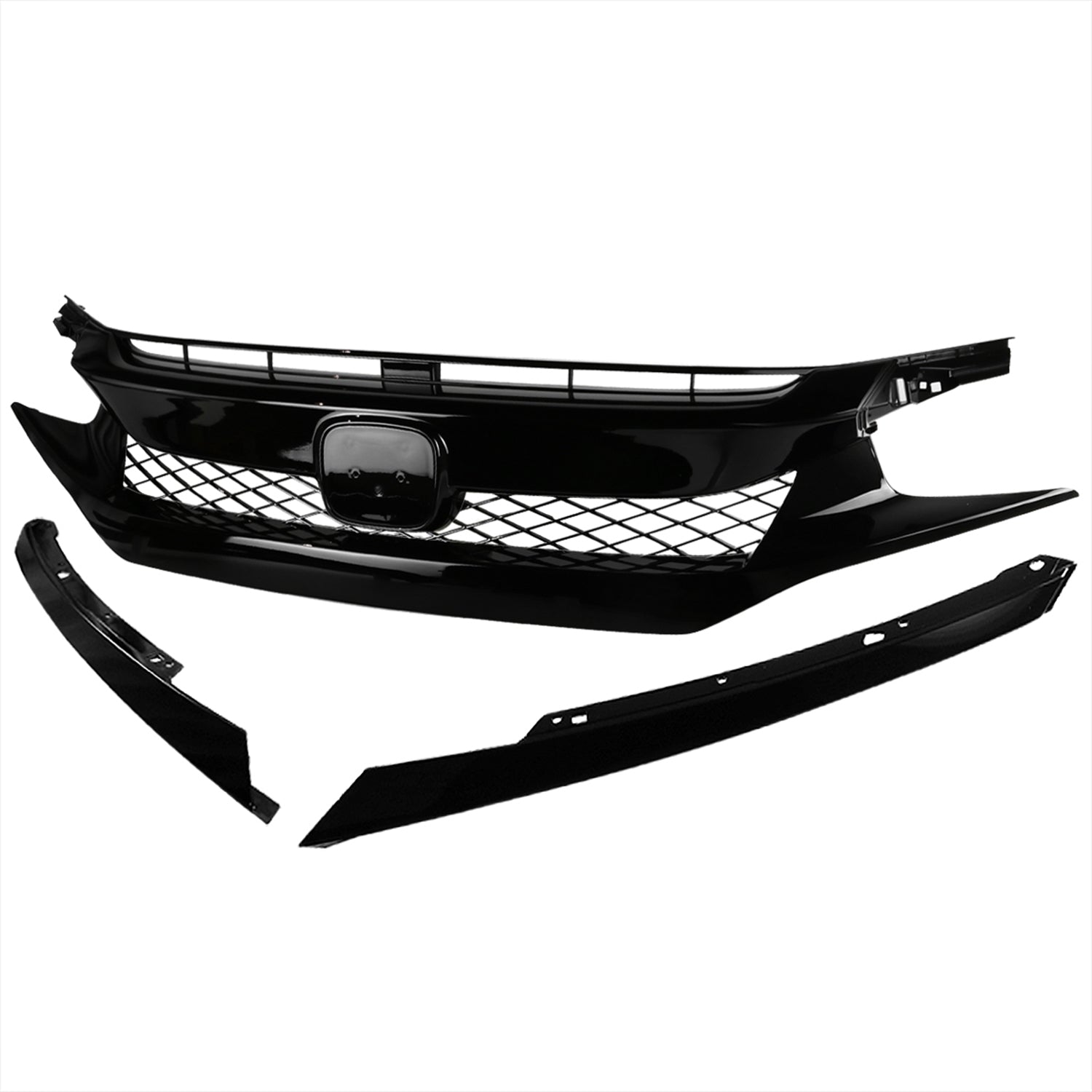 2016-2018 Honda Civic FK8 TR Style Glossy Black ABS Mesh Grille w/ Eyebrows