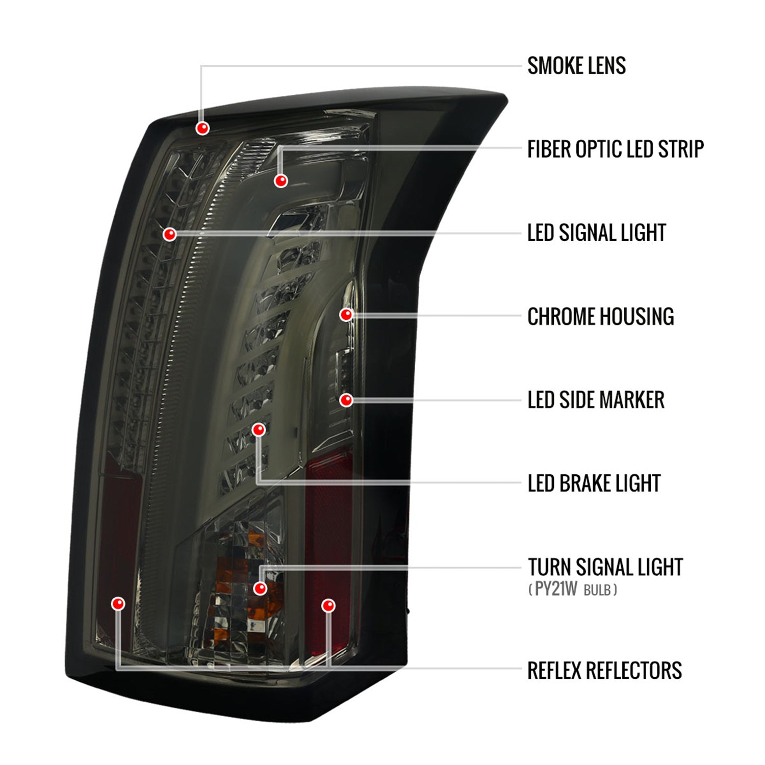 2003-2007 Cadillac CTS LED Tail Lights Chrome Housing/Smoke Lens