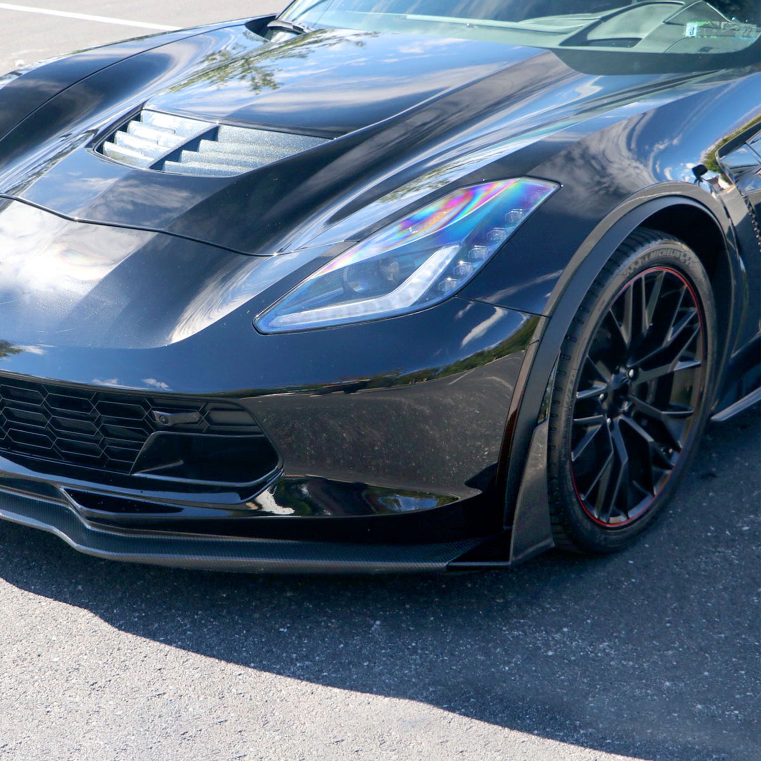 2014-2019 Chevrolet Corvette C7 Black 2PC Front Bumper Canards Spats Cover