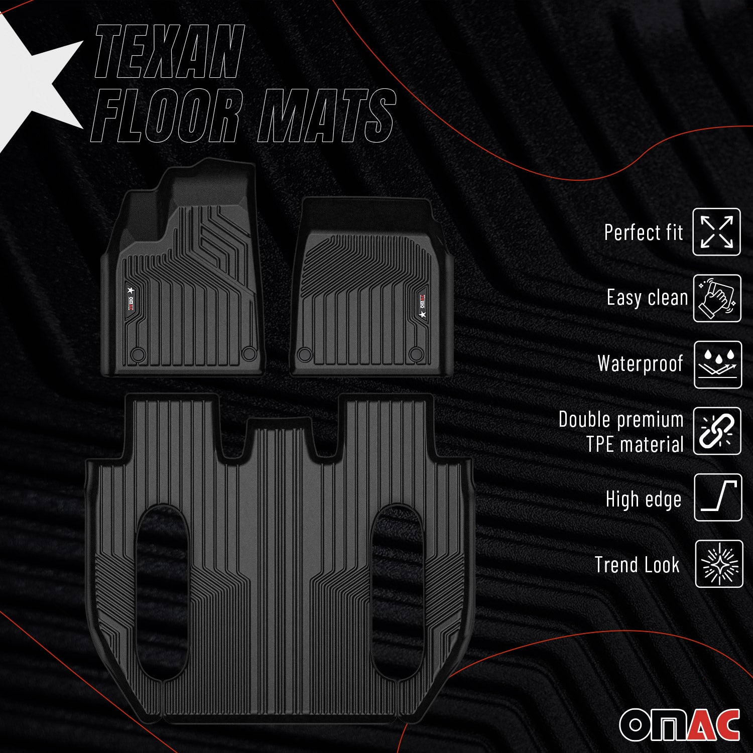 2022-2024 Tesla X Premium Floor Mats Liners First and Second Row Set Black