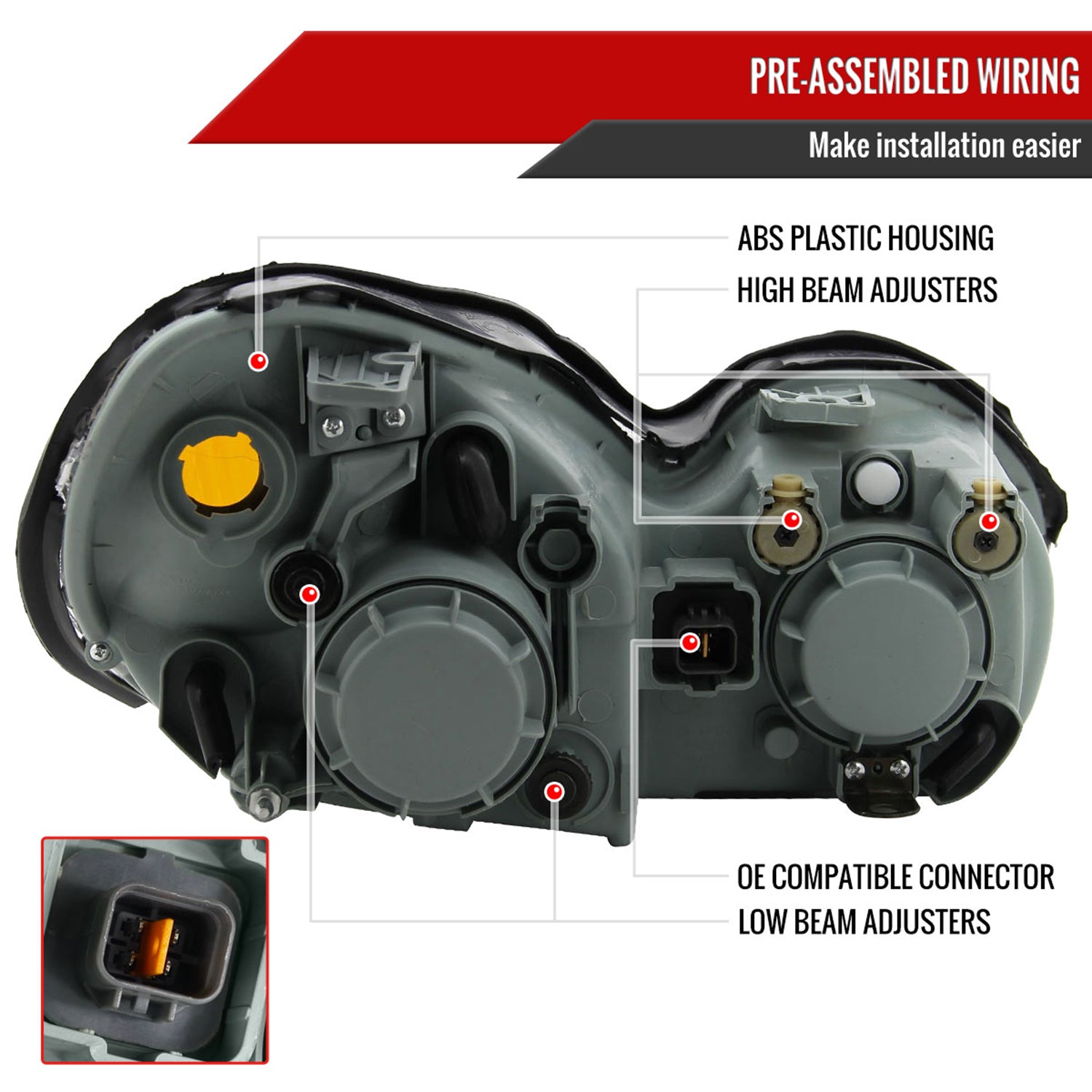 2002-2005 Hyundai Sonata Projector Headlights Matte Black Housing/Clear Lens