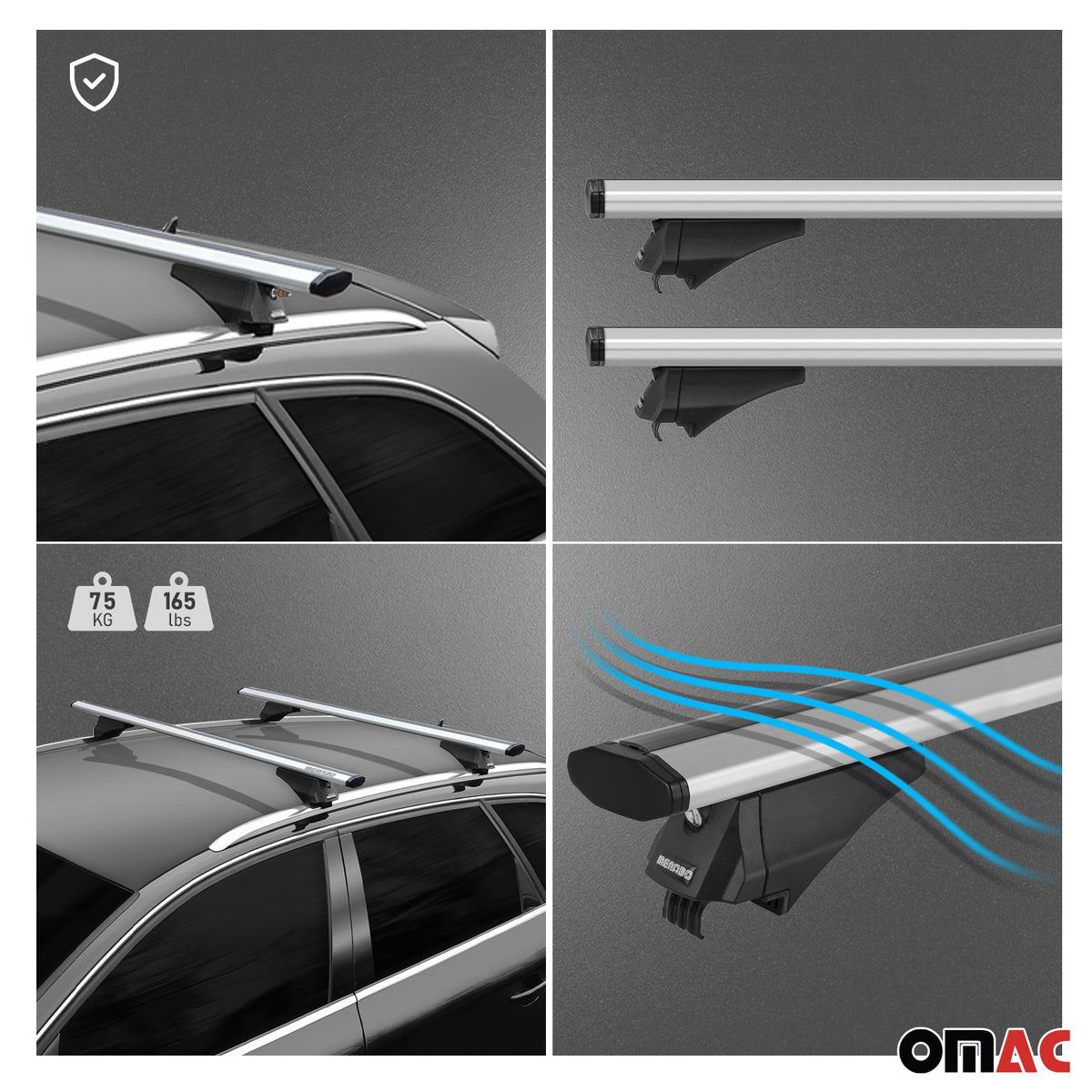 2007-2012 Hyundai Santa Fe Roof Rack Cross Bars Silver