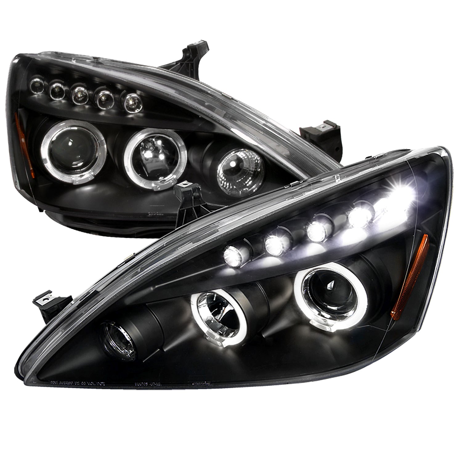 2003-2007 Honda Accord Dual Halo Projector Headlights Matte Black/Clear Lens