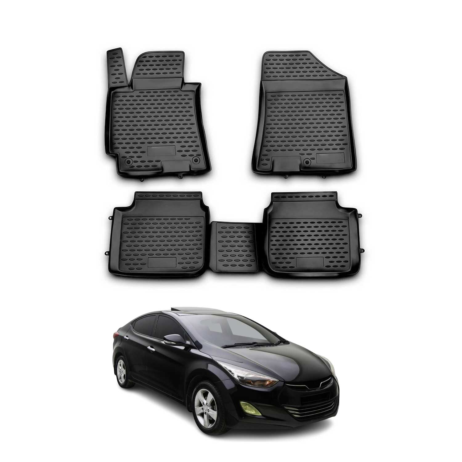 2011-2016 Hyundai Elantra Floor Mats Liners Full Set All Weather Black