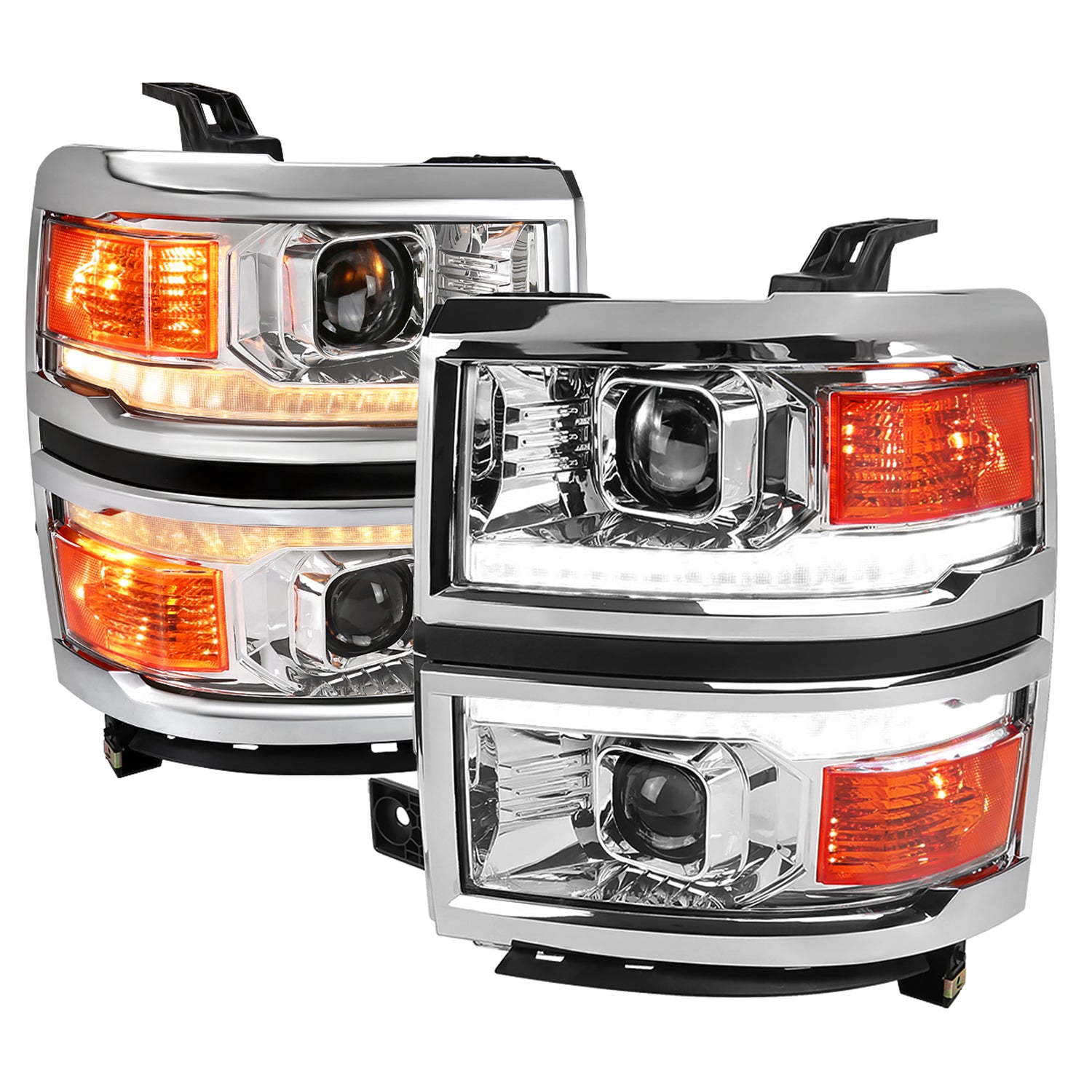 2014-2015 Chevy Silverado 1500 Sequential LED Bar Projector Headlights Chrome