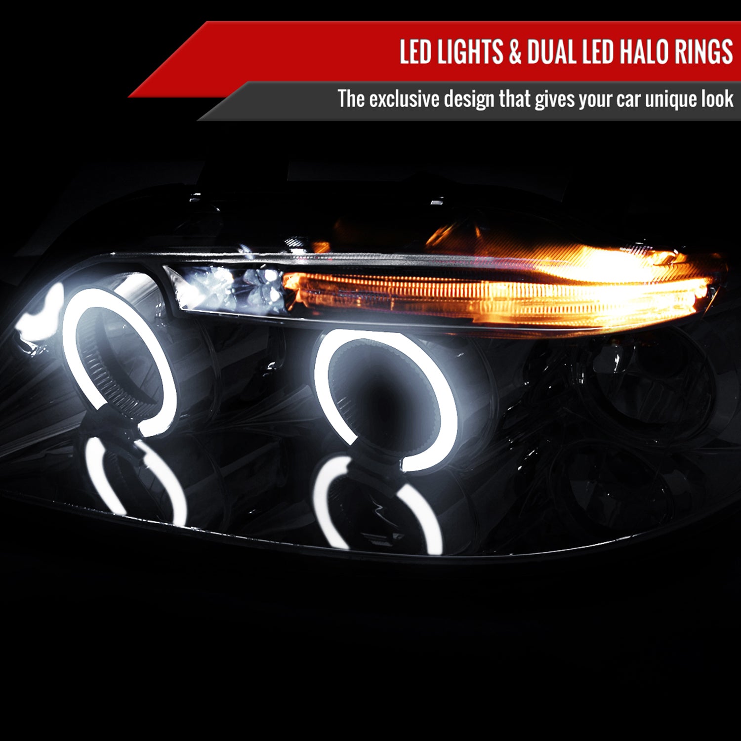 2004-2008 Chevy Aveo Dual Halo Projector Headlights Chrome/Clear Lens