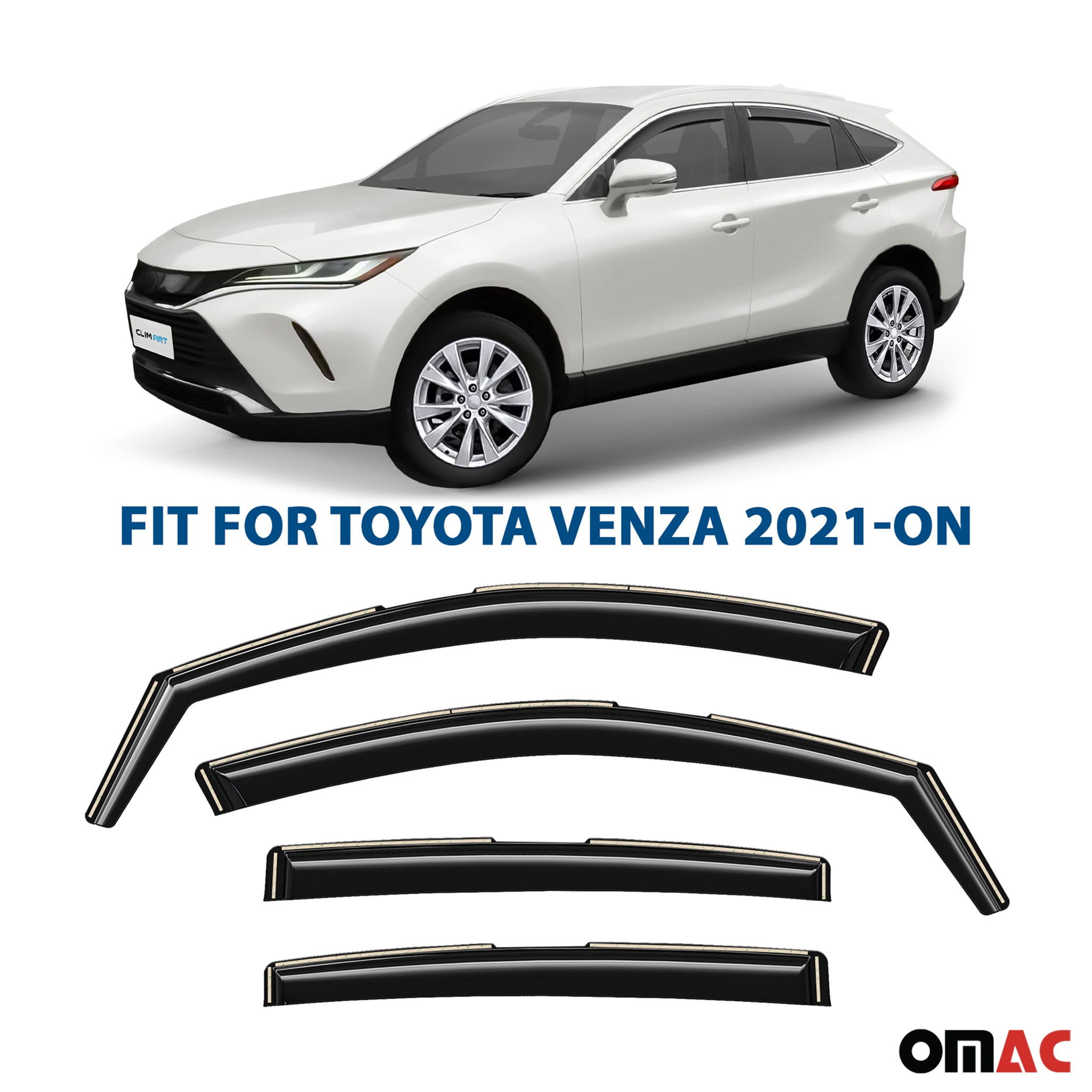 Clim Art Wind Deflectors for Toyota Venza 2021-2025 Shatterproof Dark Smoke 4x