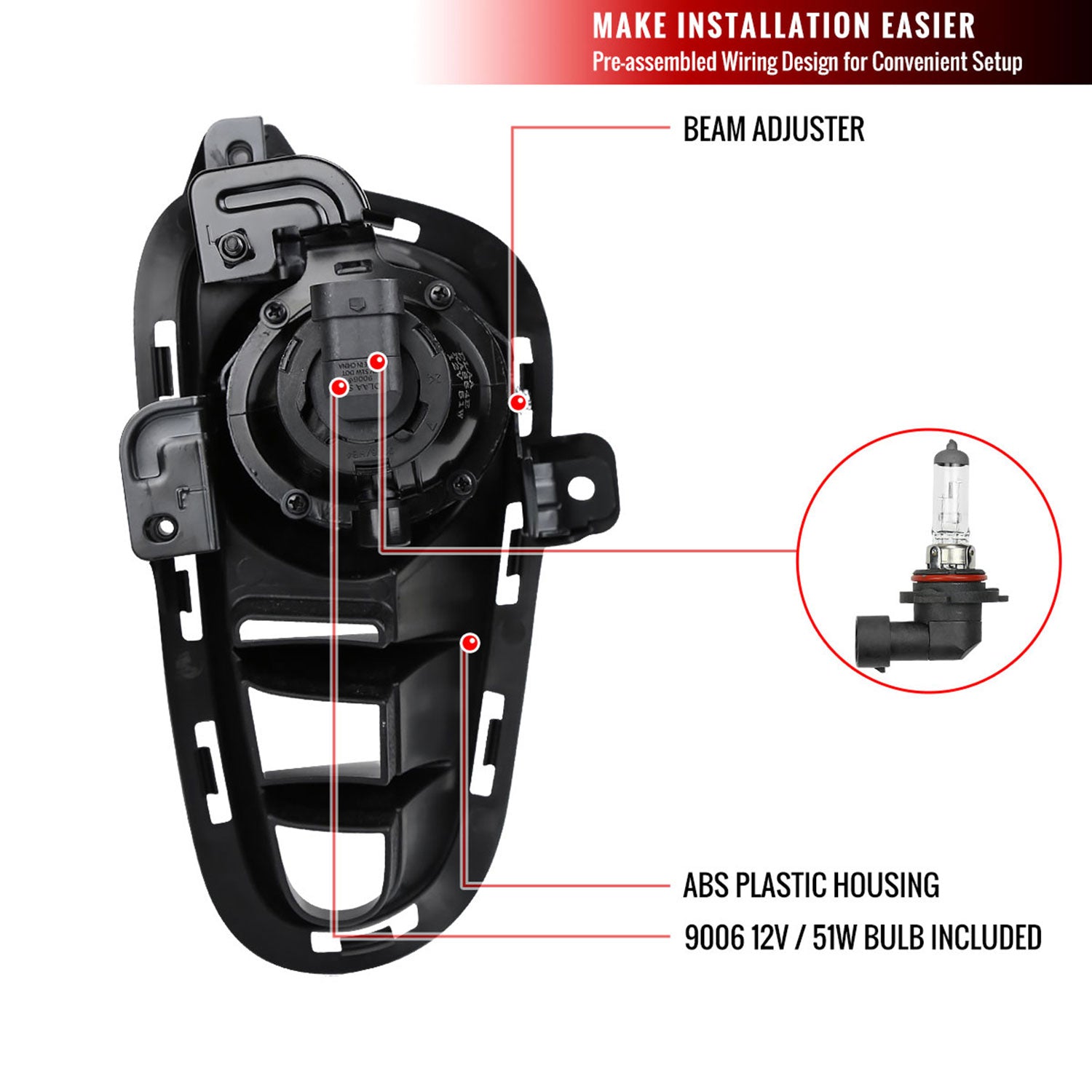 2018-2020 Kia Rio 9006 12v/51w Projector Fog Lights Kit Chrome/Clear Lens